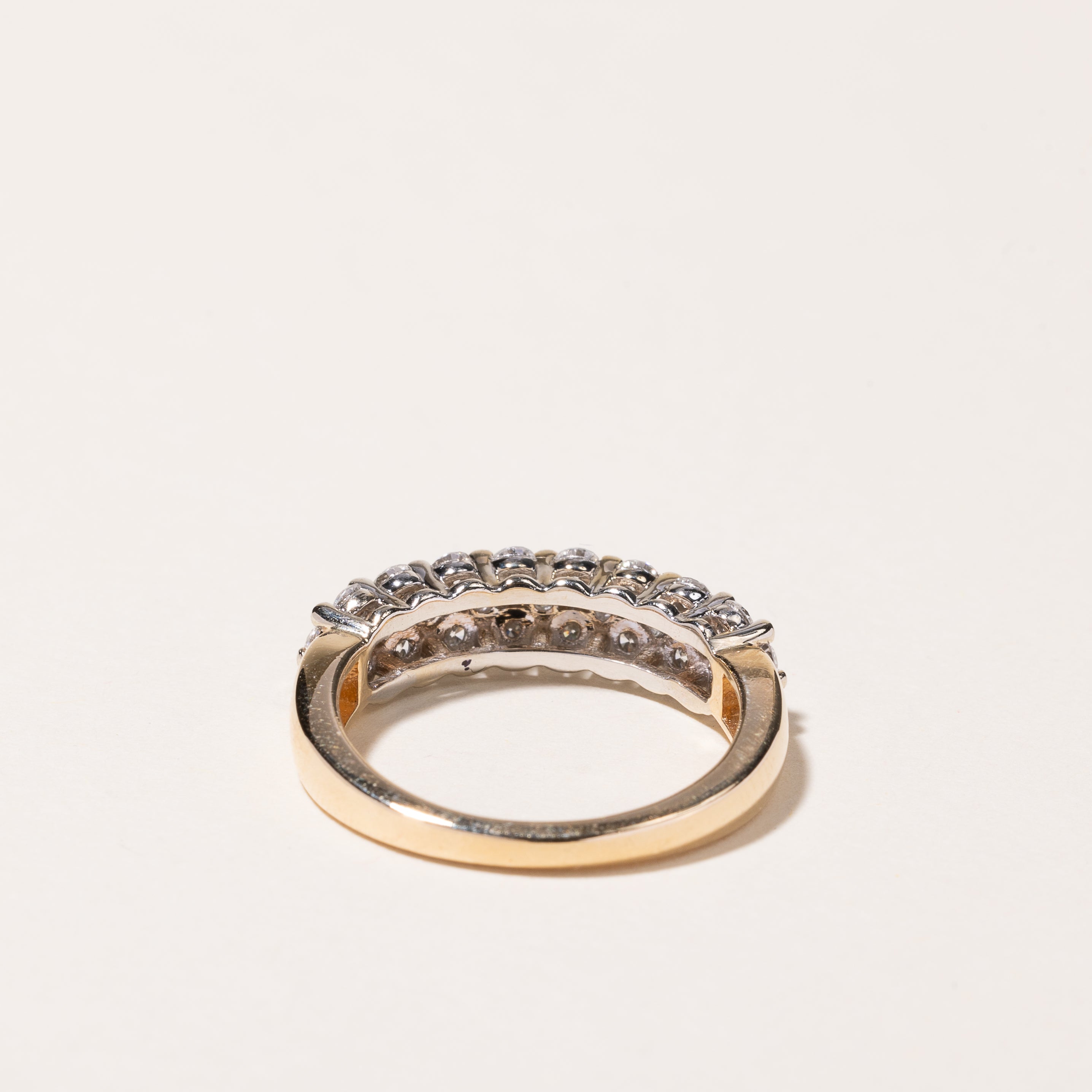 14k Yellow Gold Triple Row Diamond Ring | 0.93ctw | SZ 7