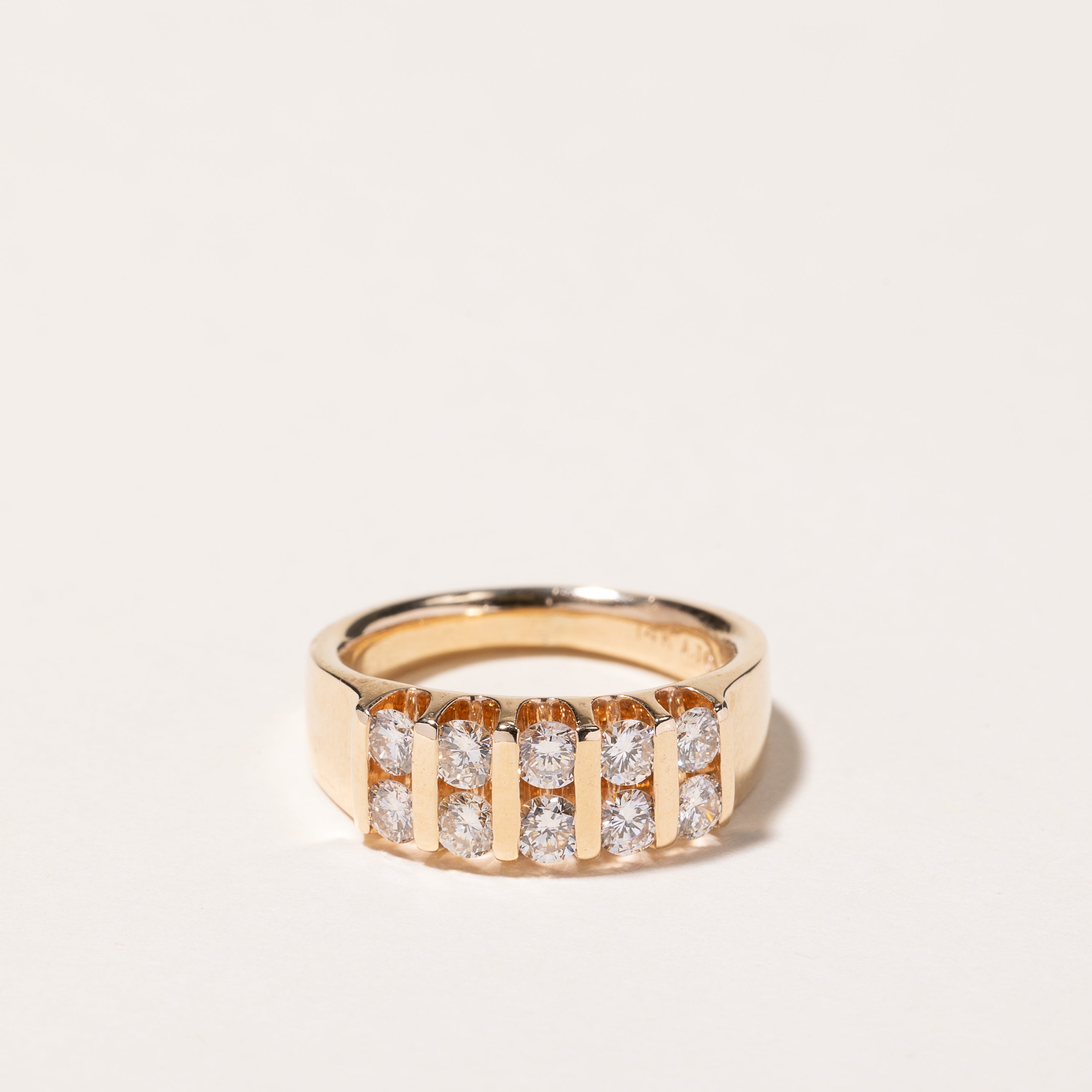 14k Yellow Gold Double Row Diamond Ring | 0.90ctw | SZ 5.75
