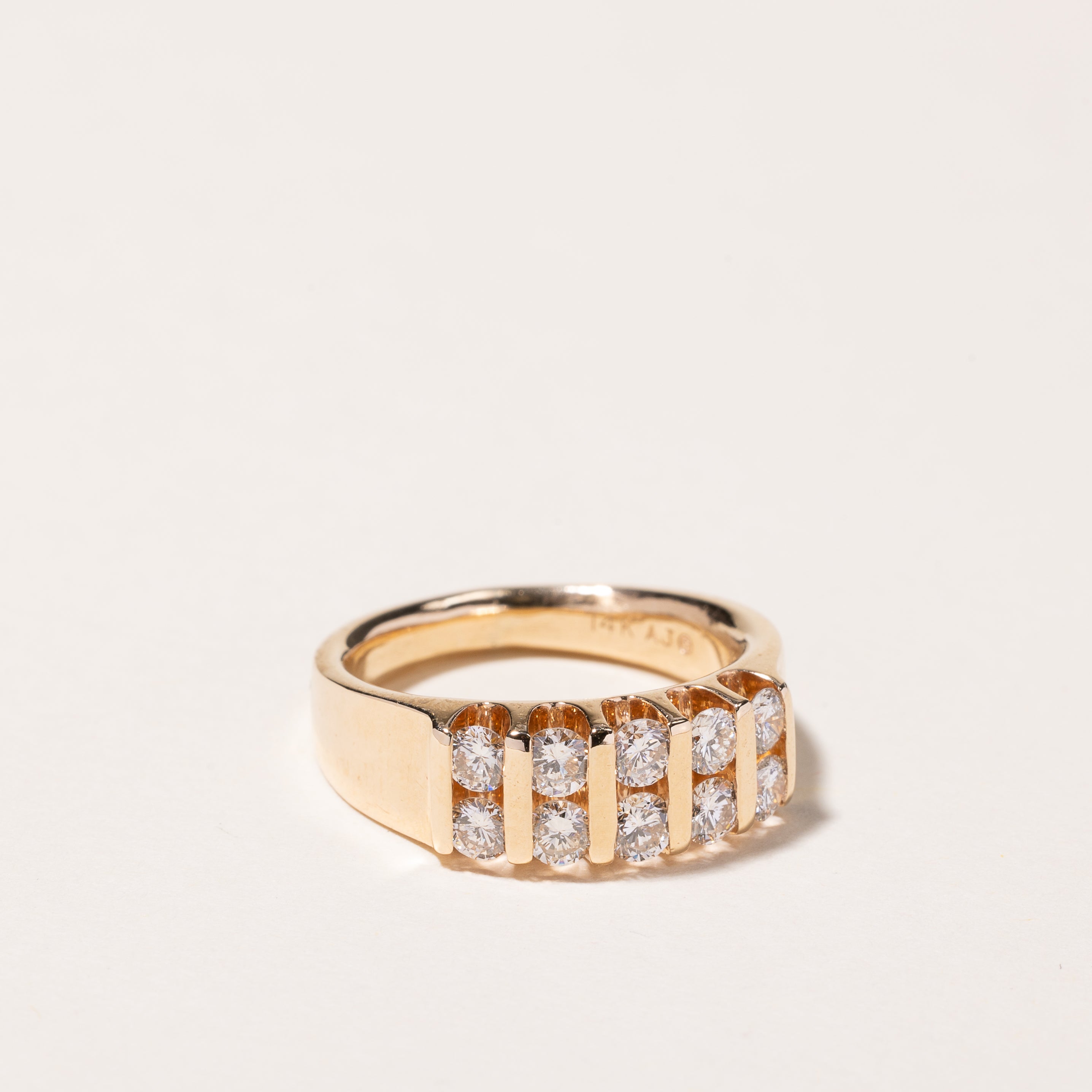 14k Yellow Gold Double Row Diamond Ring | 0.90ctw | SZ 5.75