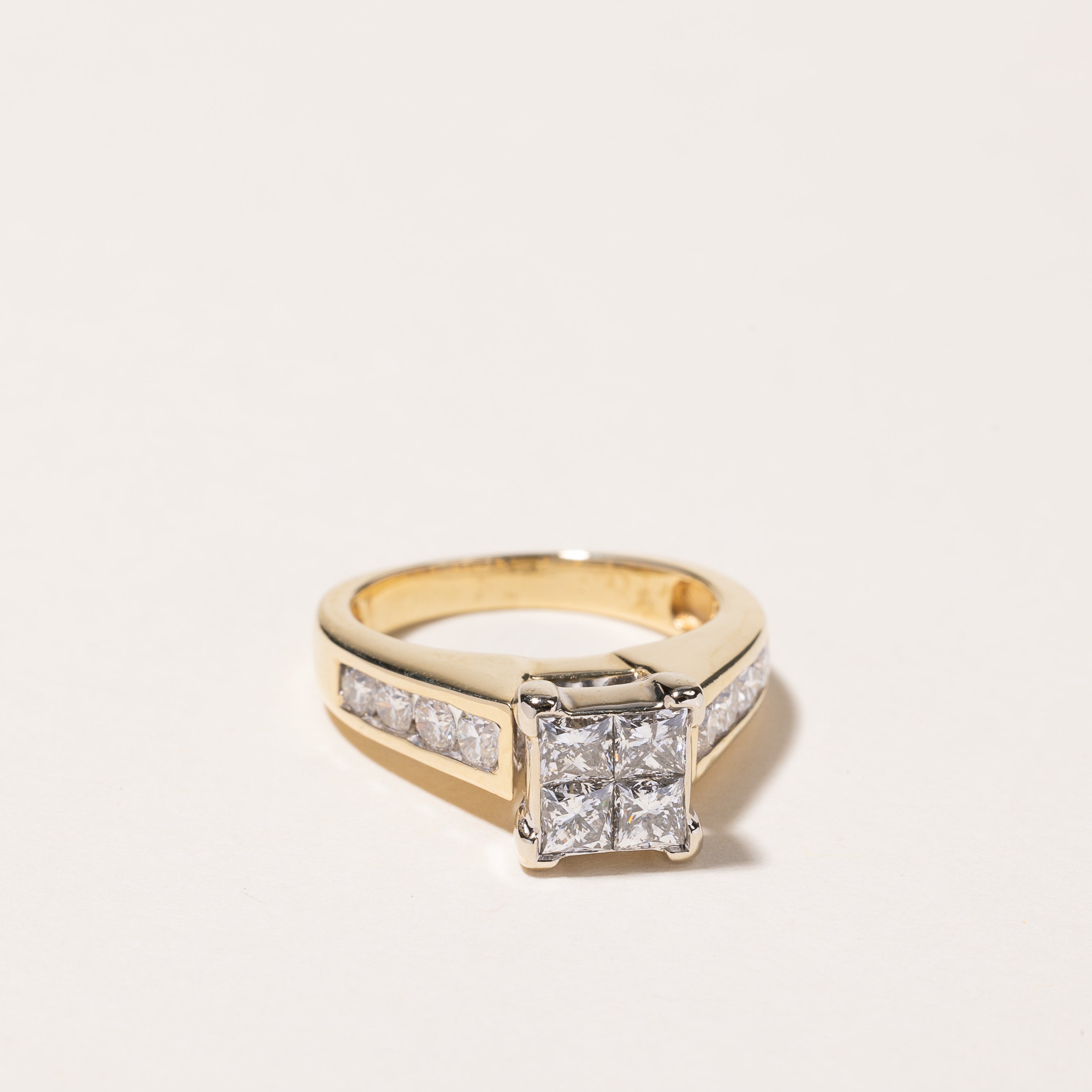 14k Yellow Gold Princess Cut Cluster Diamond Engagement Ring | 1.25ctw | SZ 5.5