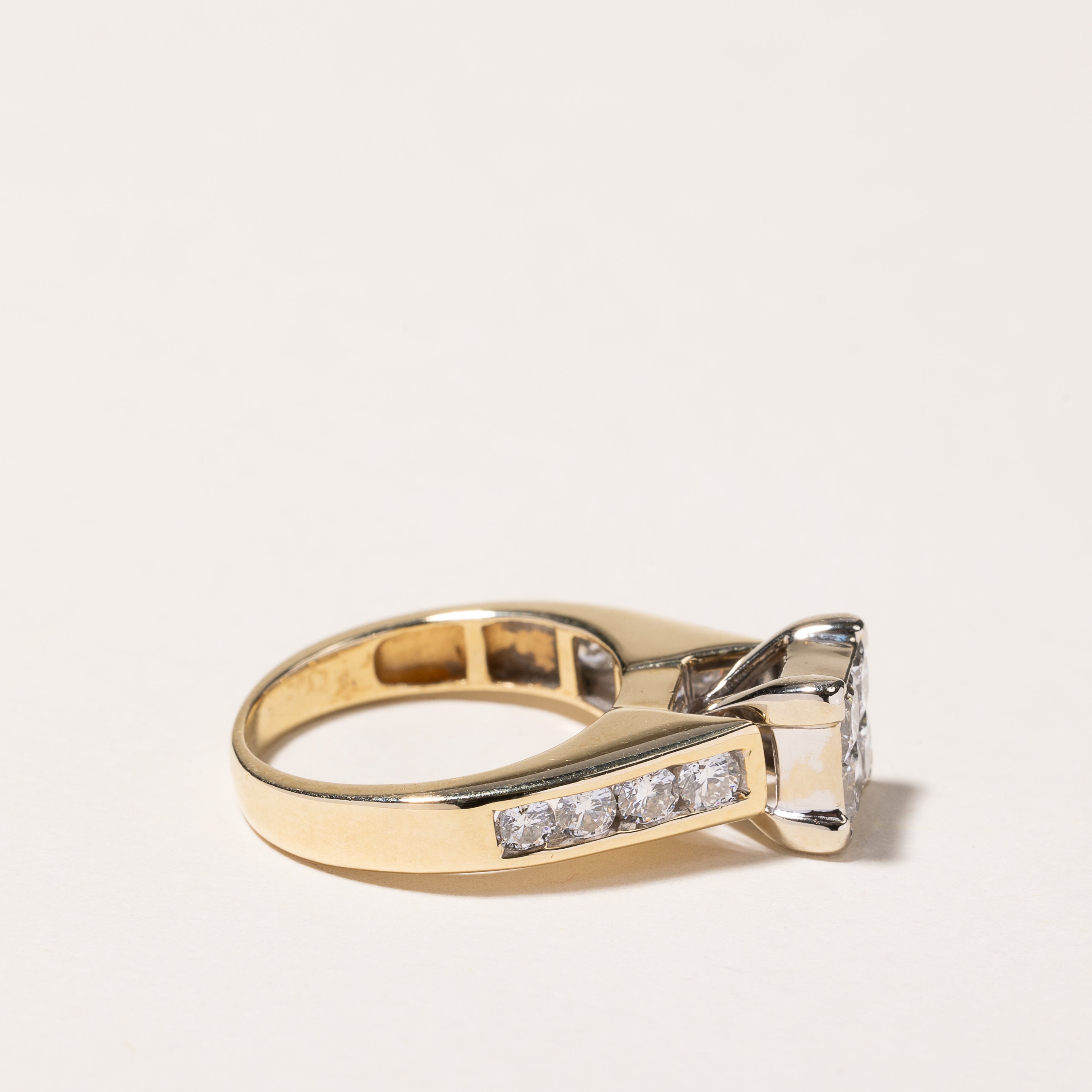 14k Yellow Gold Princess Cut Cluster Diamond Engagement Ring | 1.25ctw | SZ 5.5