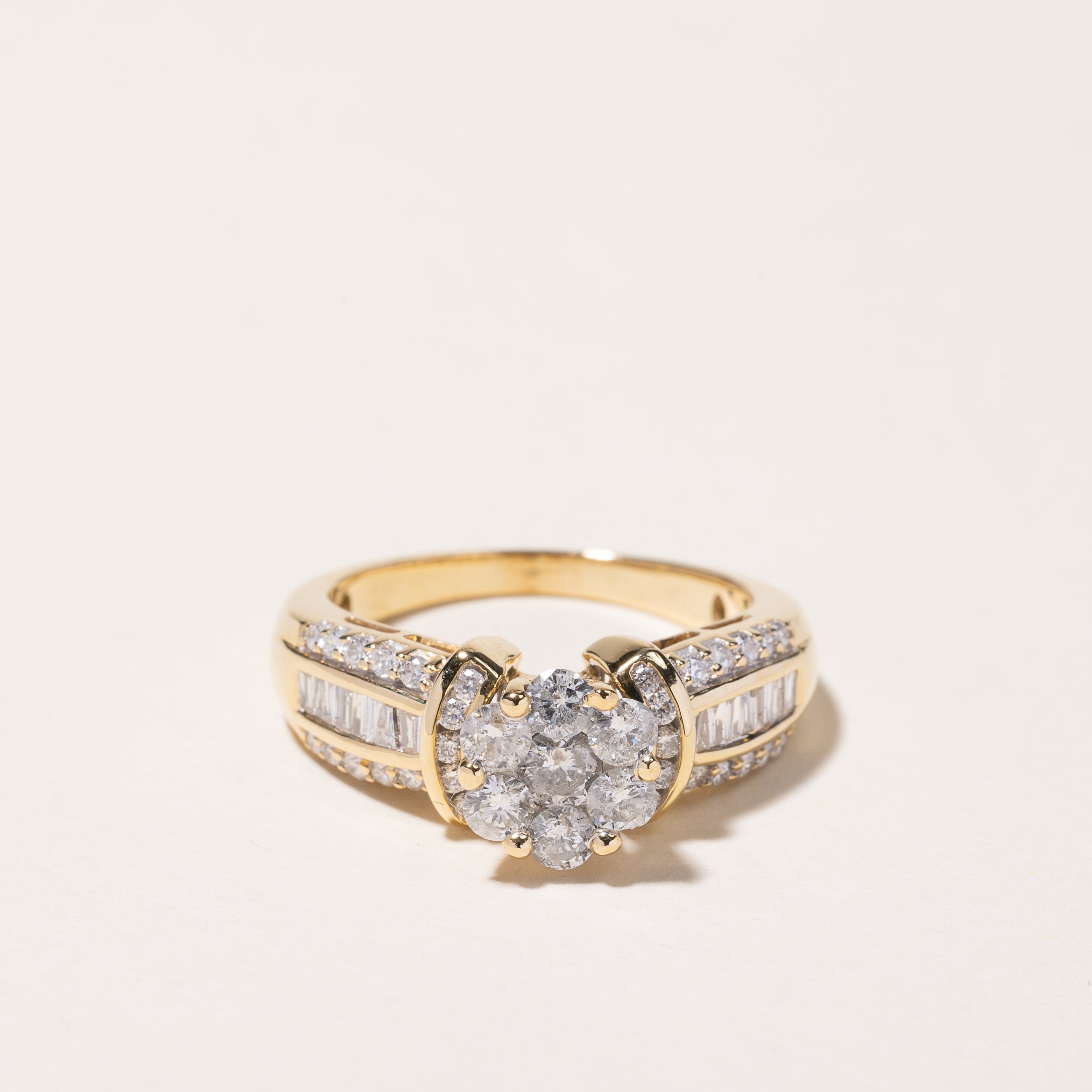 14k Yellow Gold Cluster Diamond Engagement Ring | 1.37ctw | SZ 8.5
