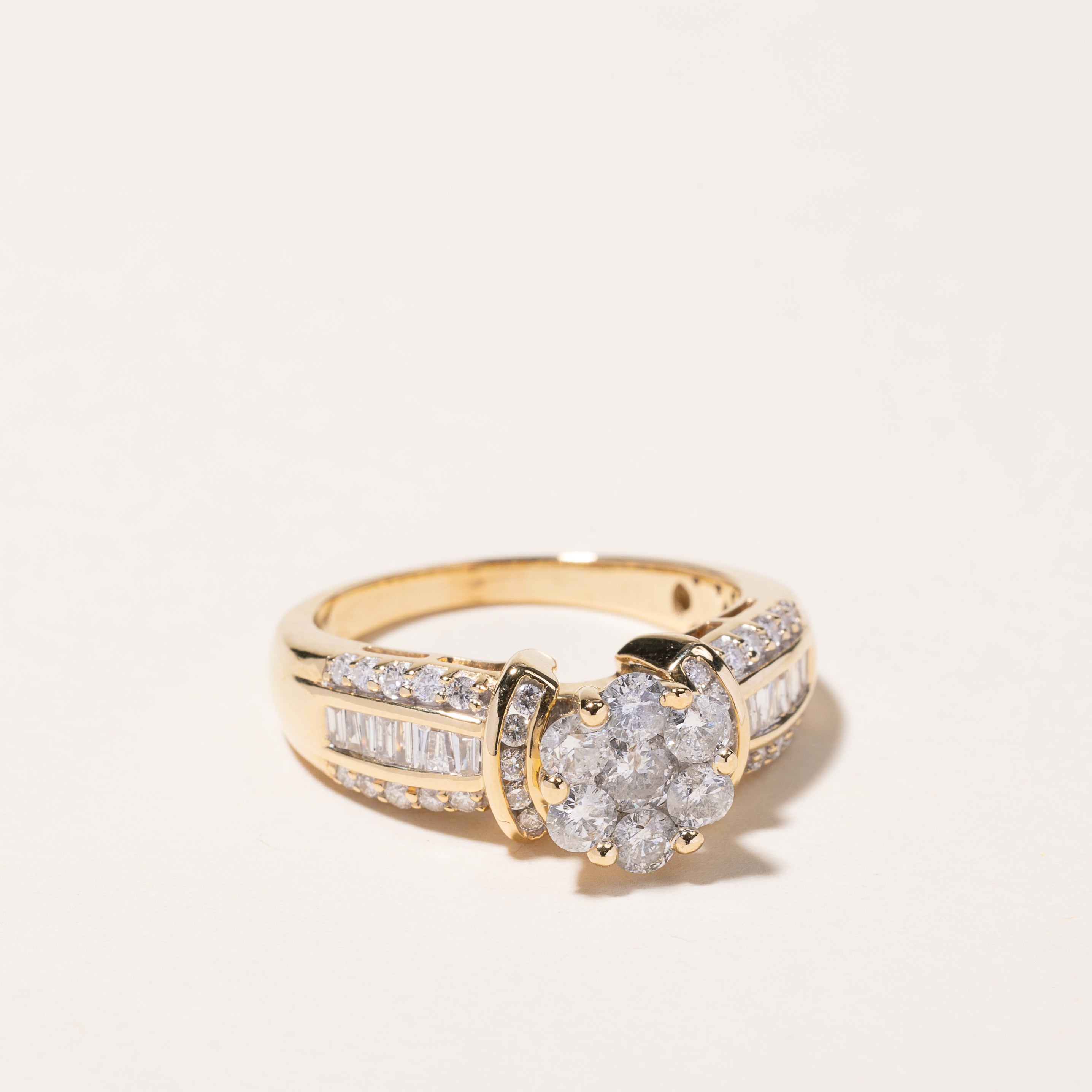 14k Yellow Gold Cluster Diamond Engagement Ring | 1.37ctw | SZ 8.5