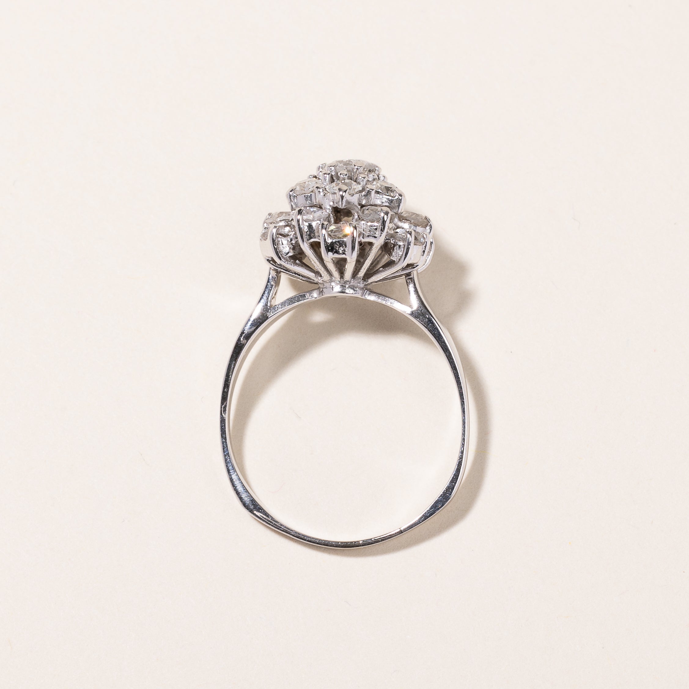 14k White Gold Old European Cut Cluster Diamond Ring | 1.54ctw | SZ 7.25