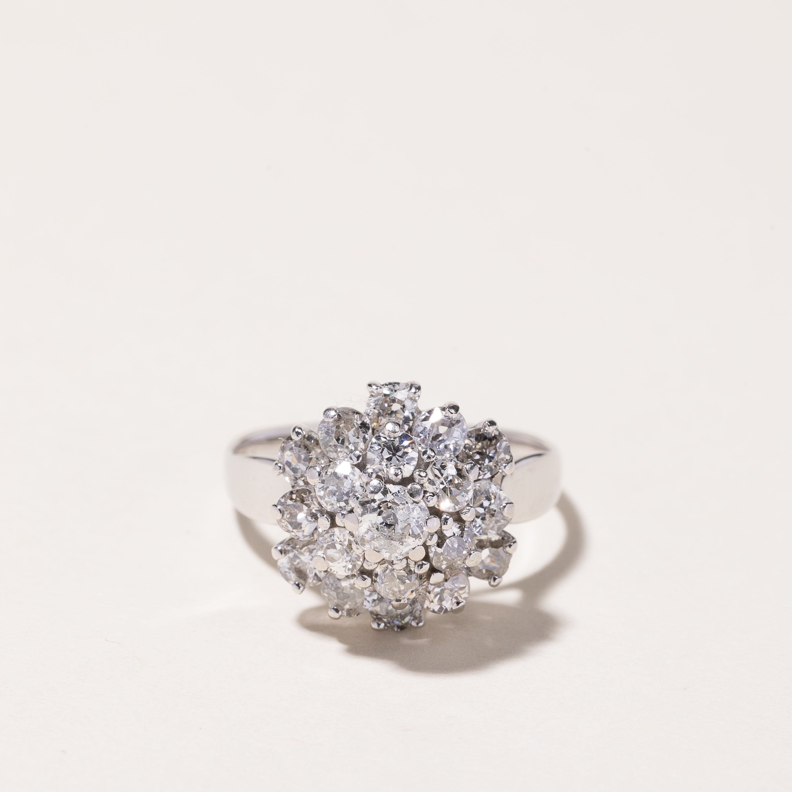 14k White Gold Old European Cut Cluster Diamond Ring | 1.54ctw | SZ 7.25