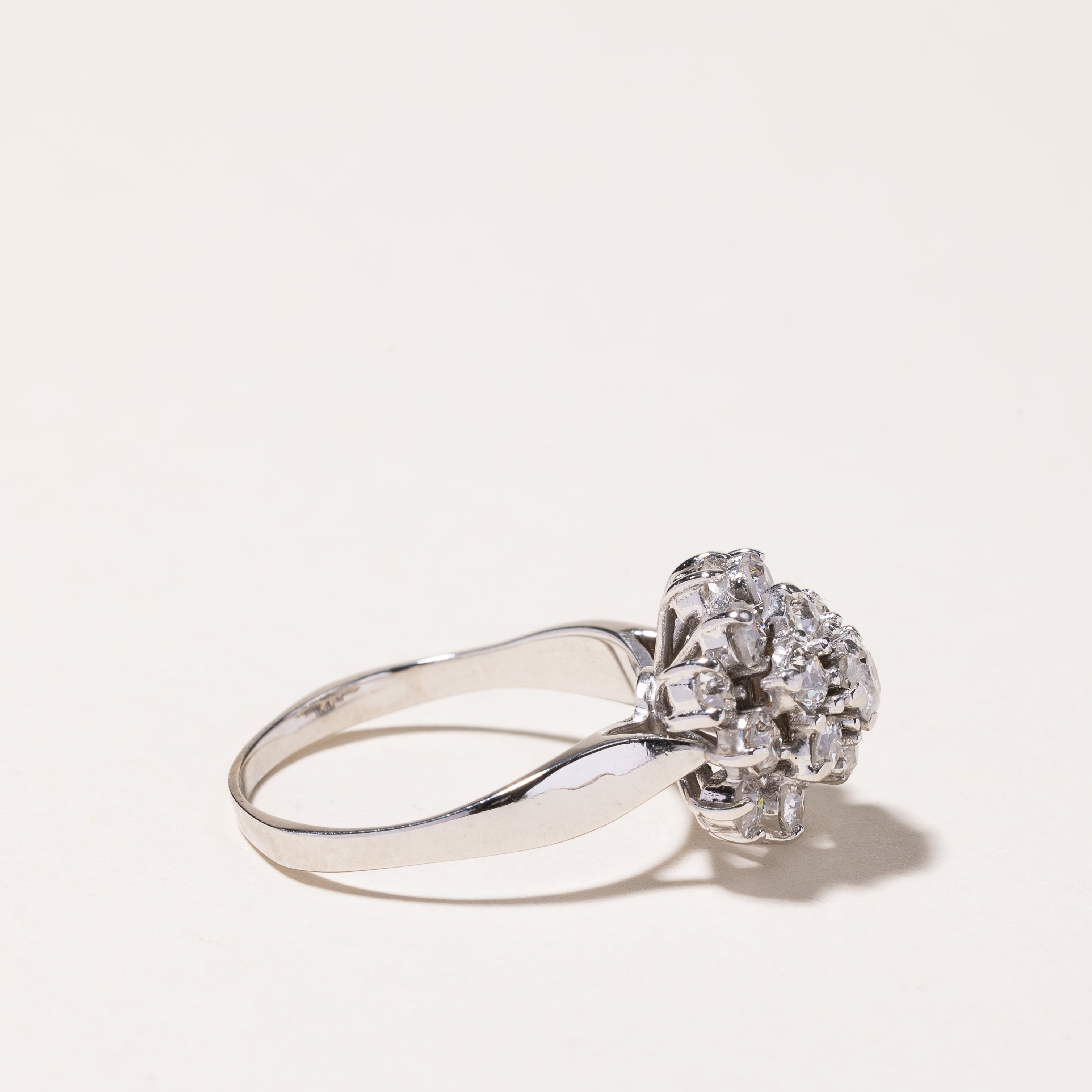 14k White Gold Old European Cut Cluster Diamond Ring | 1.54ctw | SZ 7.25