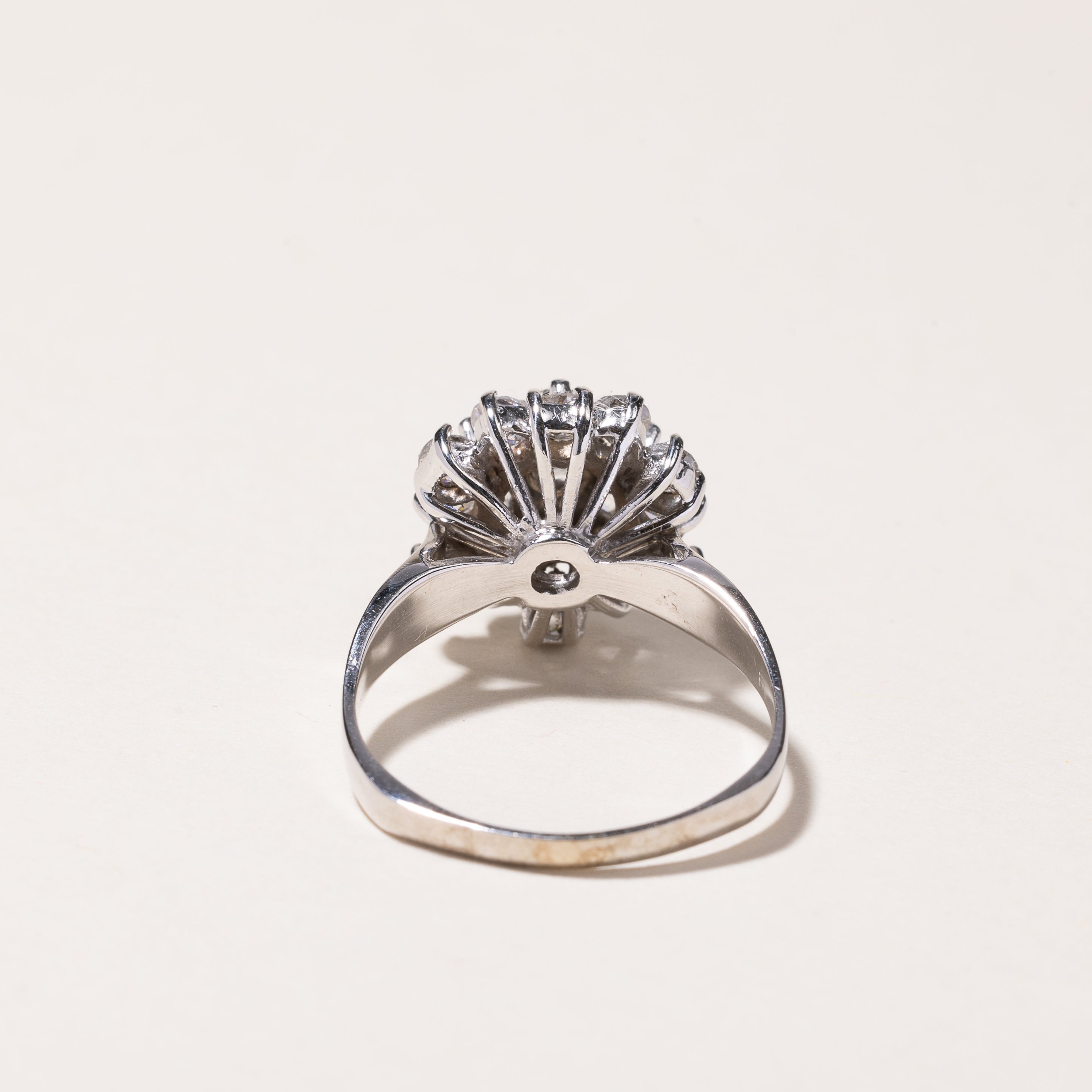 14k White Gold Old European Cut Cluster Diamond Ring | 1.54ctw | SZ 7.25