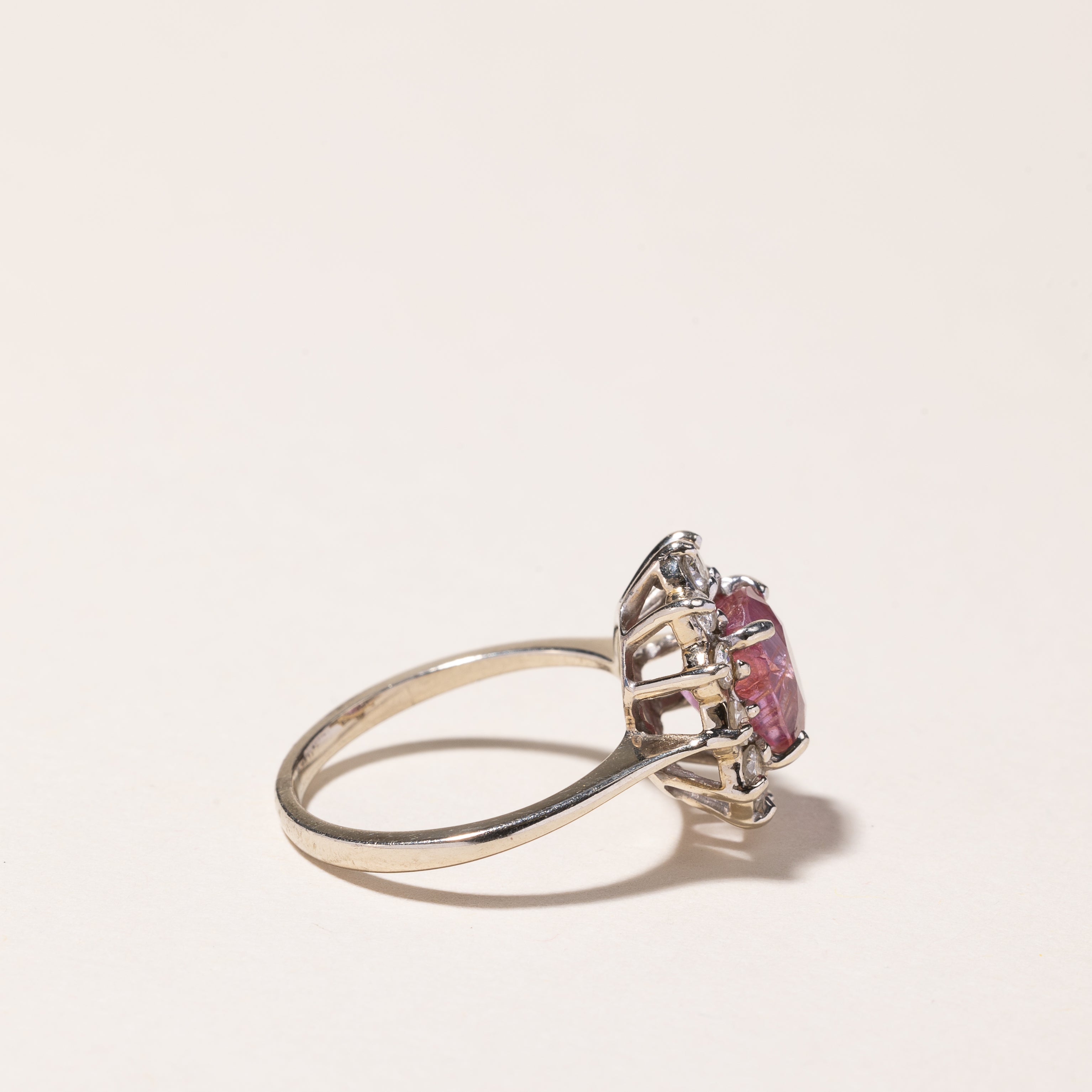 14k White Gold Pink Sapphire & Diamond Ring | 2.24ct, 0.45ctw | SZ 6.25