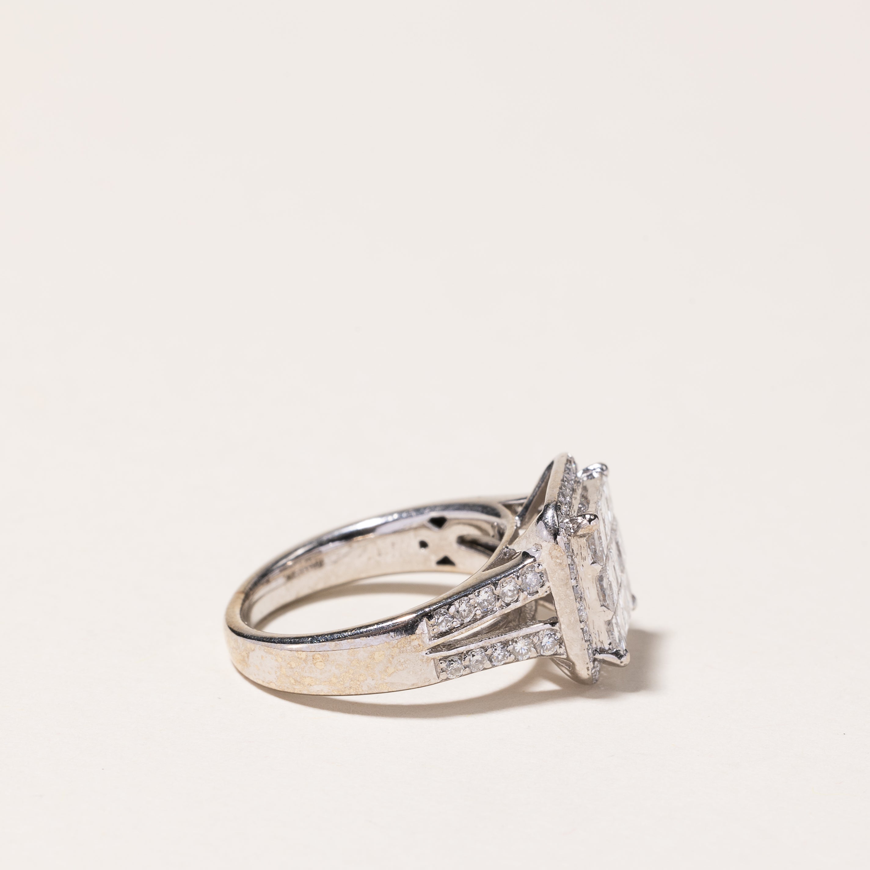 14k White Gold Princess Cut Cluster Diamond Engagement Ring | 1.83ctw | SZ 4.75