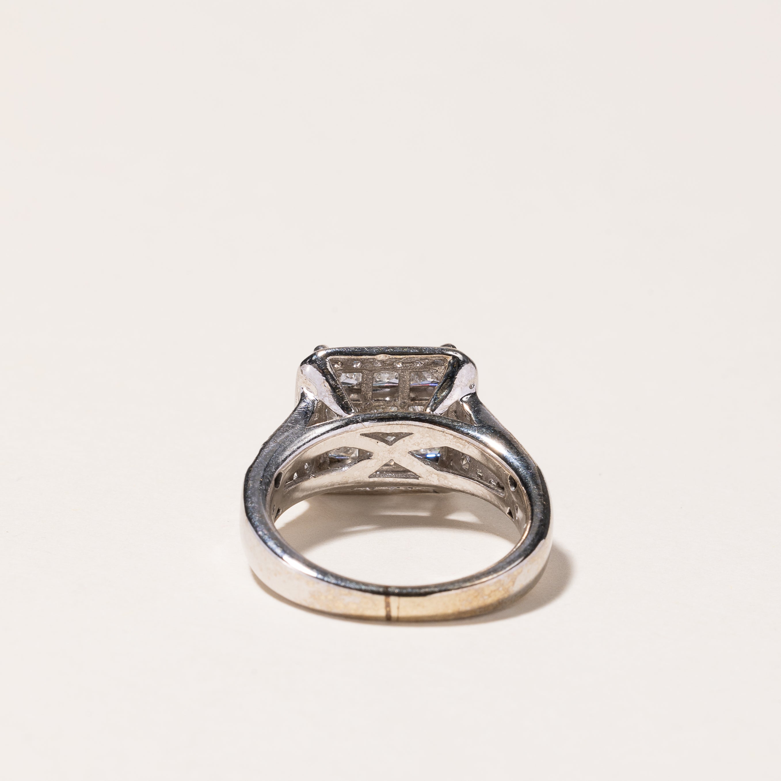 14k White Gold Princess Cut Cluster Diamond Engagement Ring | 1.83ctw | SZ 4.75