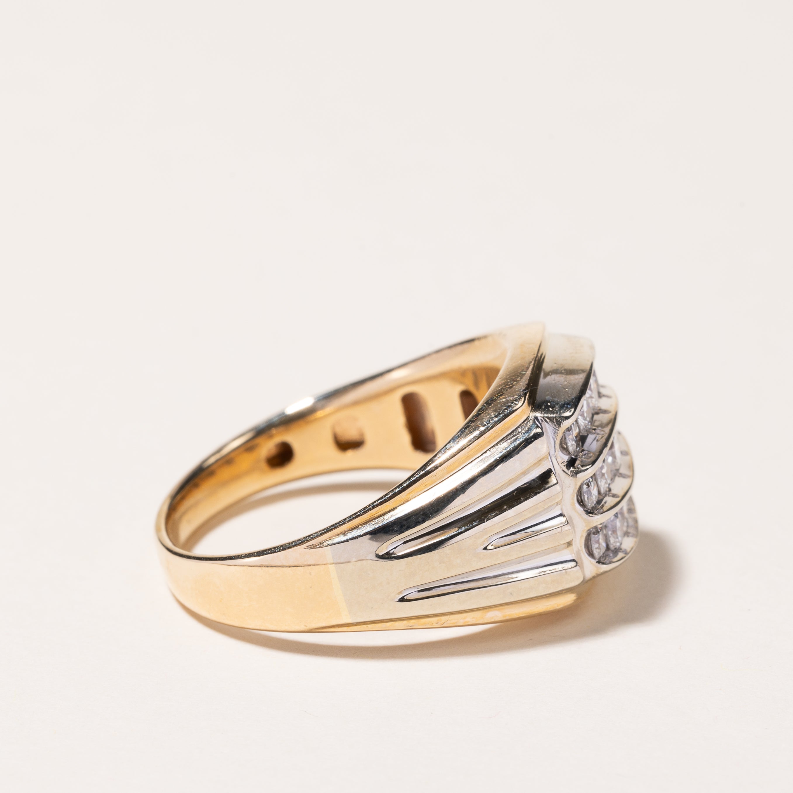 10k Two Tone Gold 5 Row Diamond Ring | 1.03ctw | SZ 12