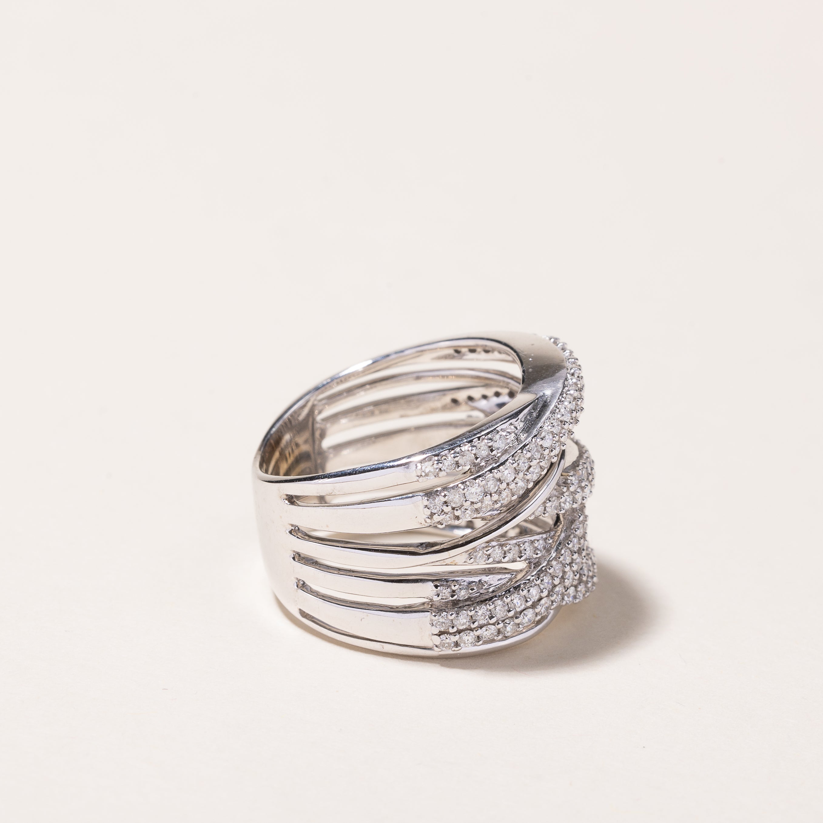 Bague en or blanc 10 carats et diamants | 1,27 ct | Taille 5,5