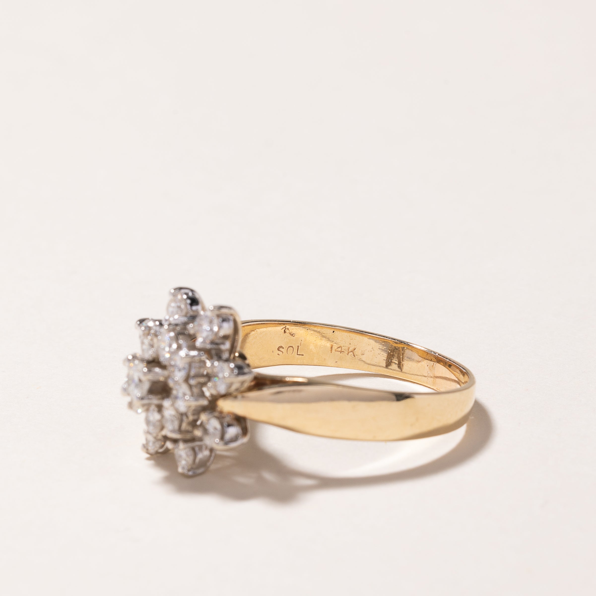 14k Yellow Gold Cluster Diamond Ring | 0.89ctw | SZ 7