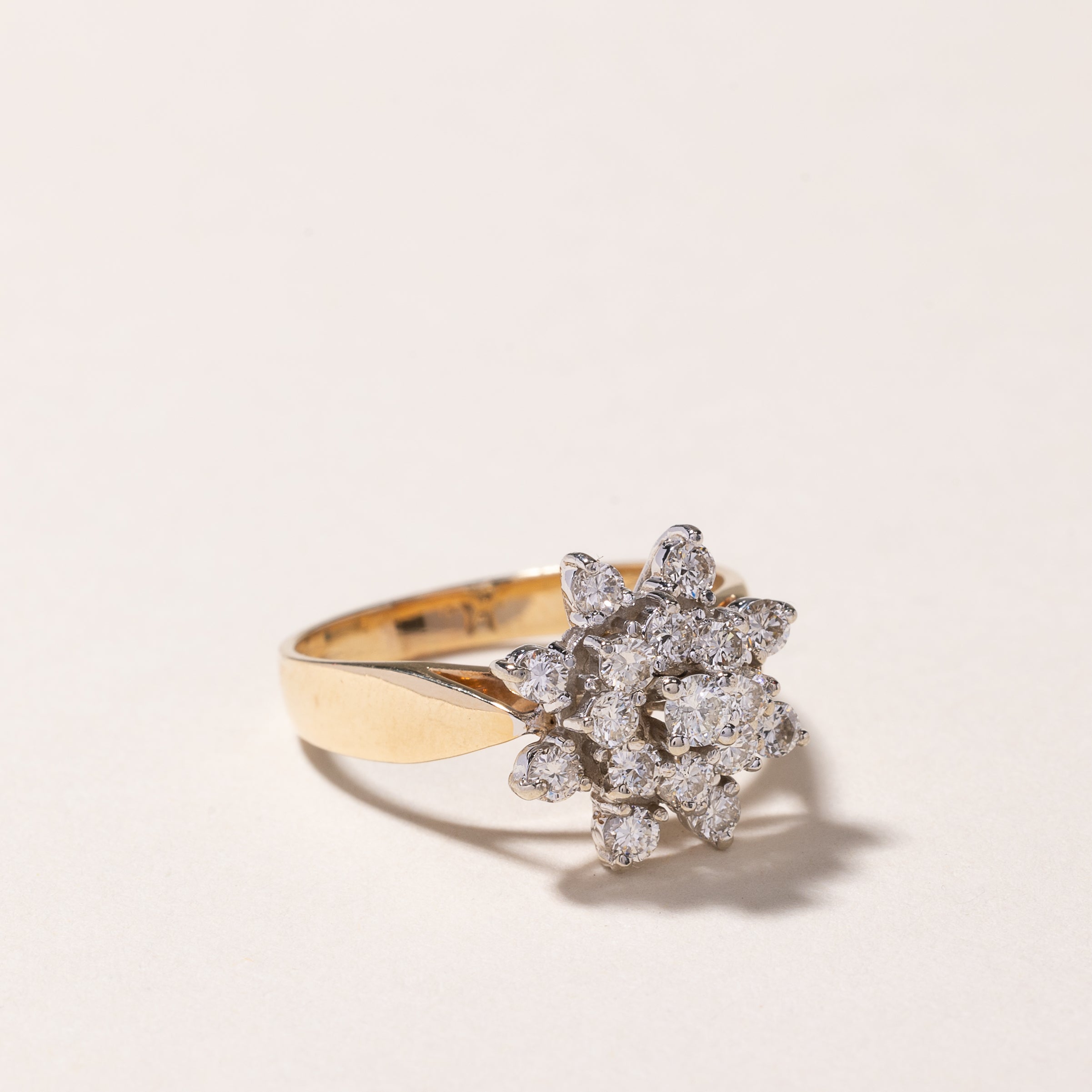 14k Yellow Gold Cluster Diamond Ring | 0.89ctw | SZ 7