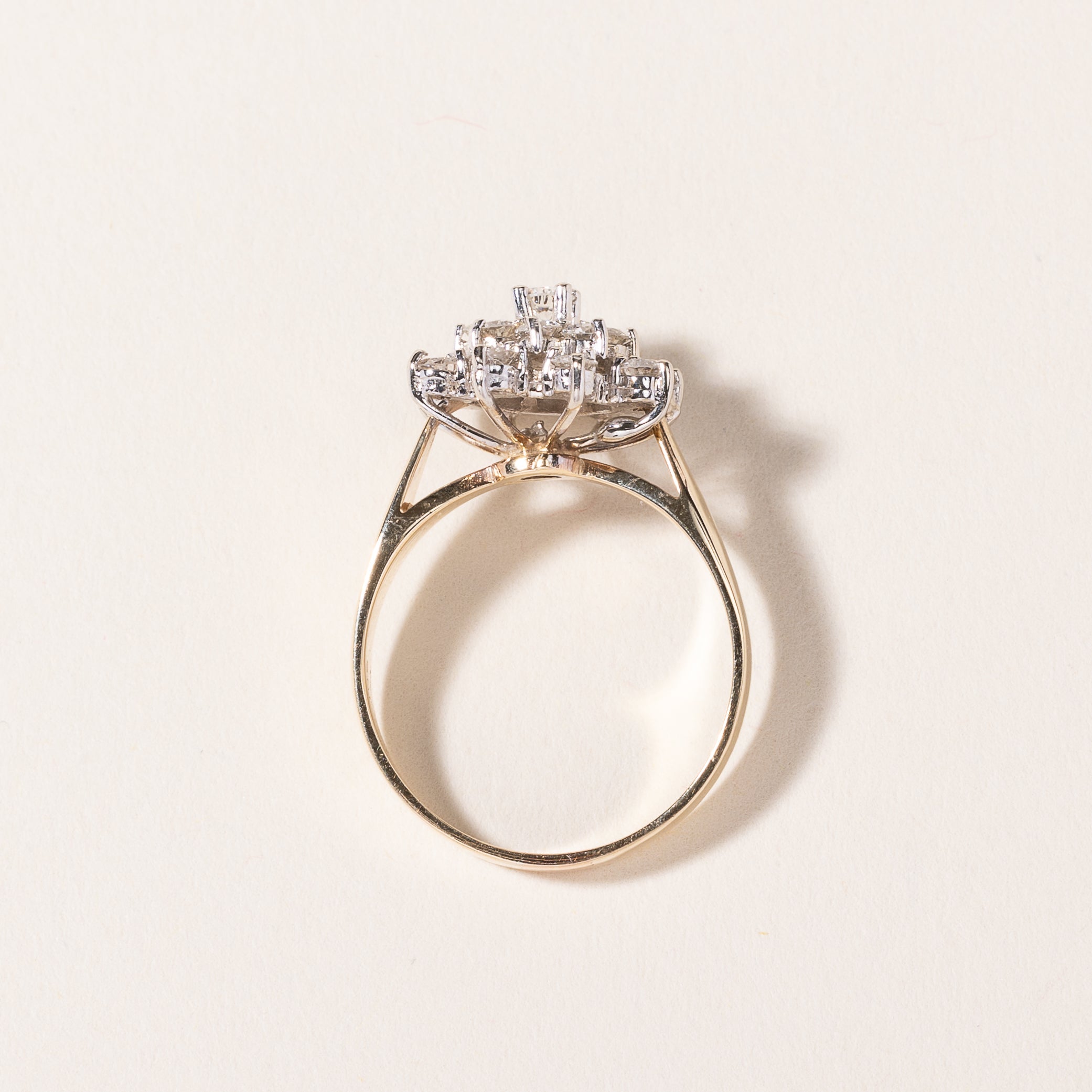 14k Yellow Gold Cluster Diamond Ring | 0.89ctw | SZ 7