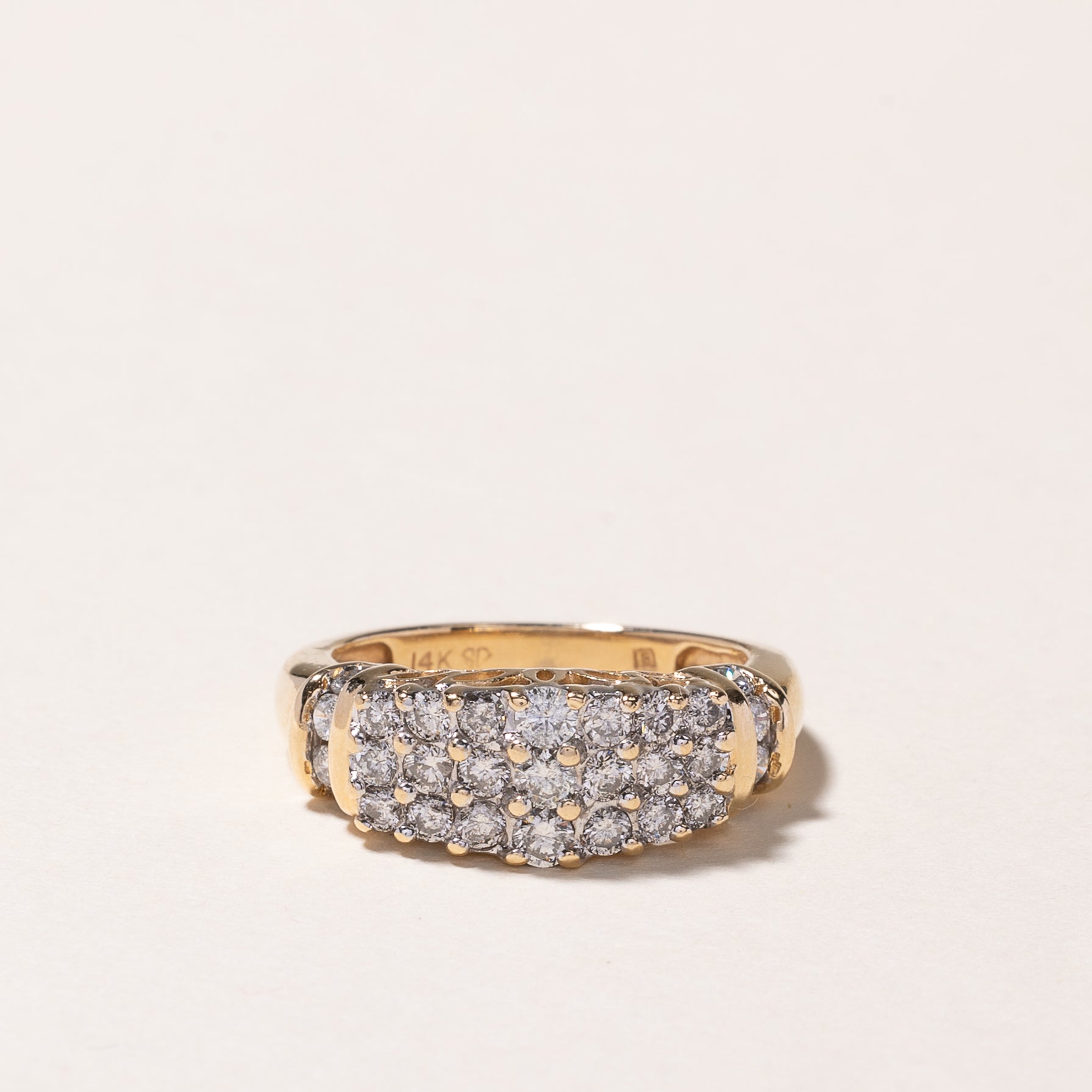 14k Yellow Gold Triple Row Diamond Ring | 0.92ctw | SZ 6