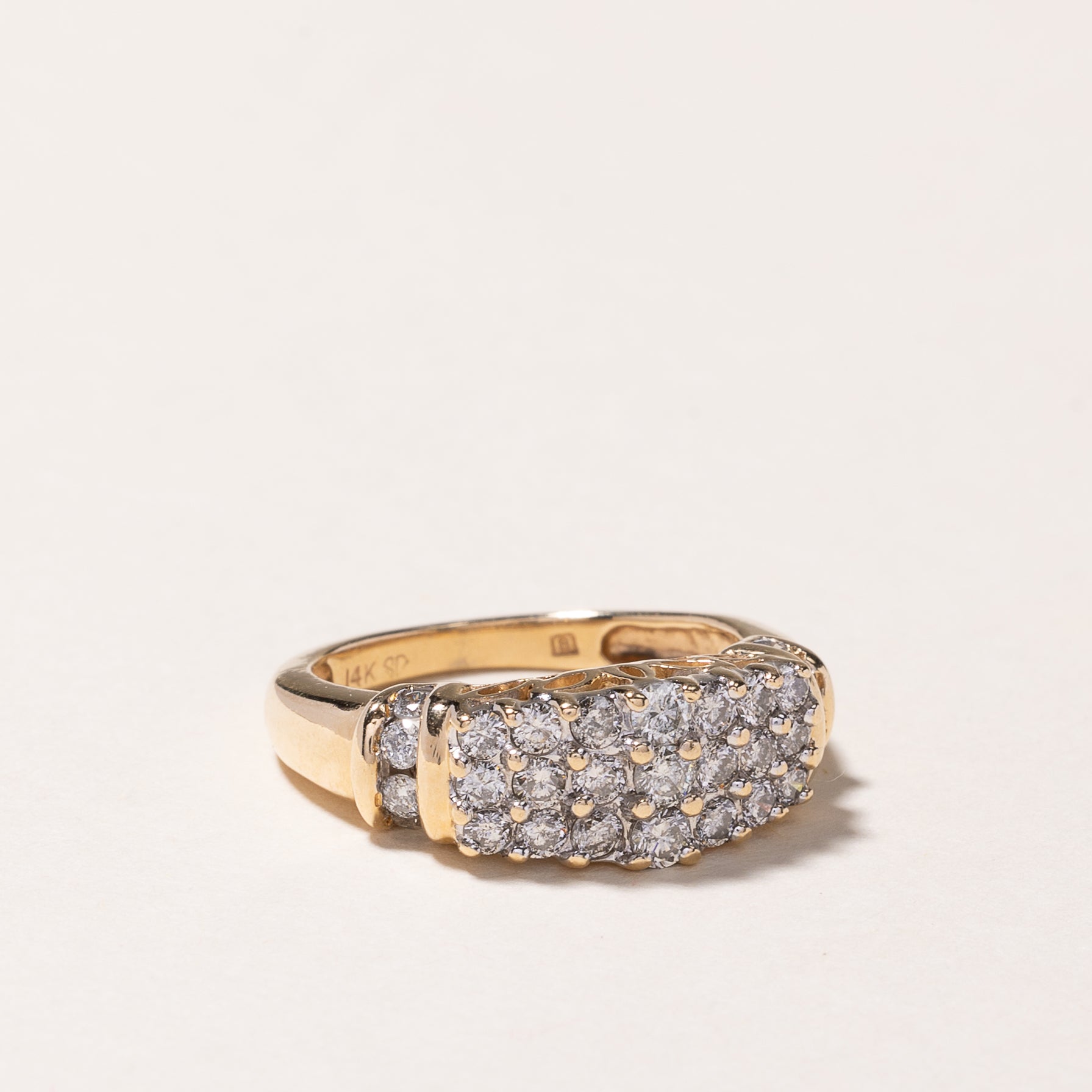 14k Yellow Gold Triple Row Diamond Ring | 0.92ctw | SZ 6