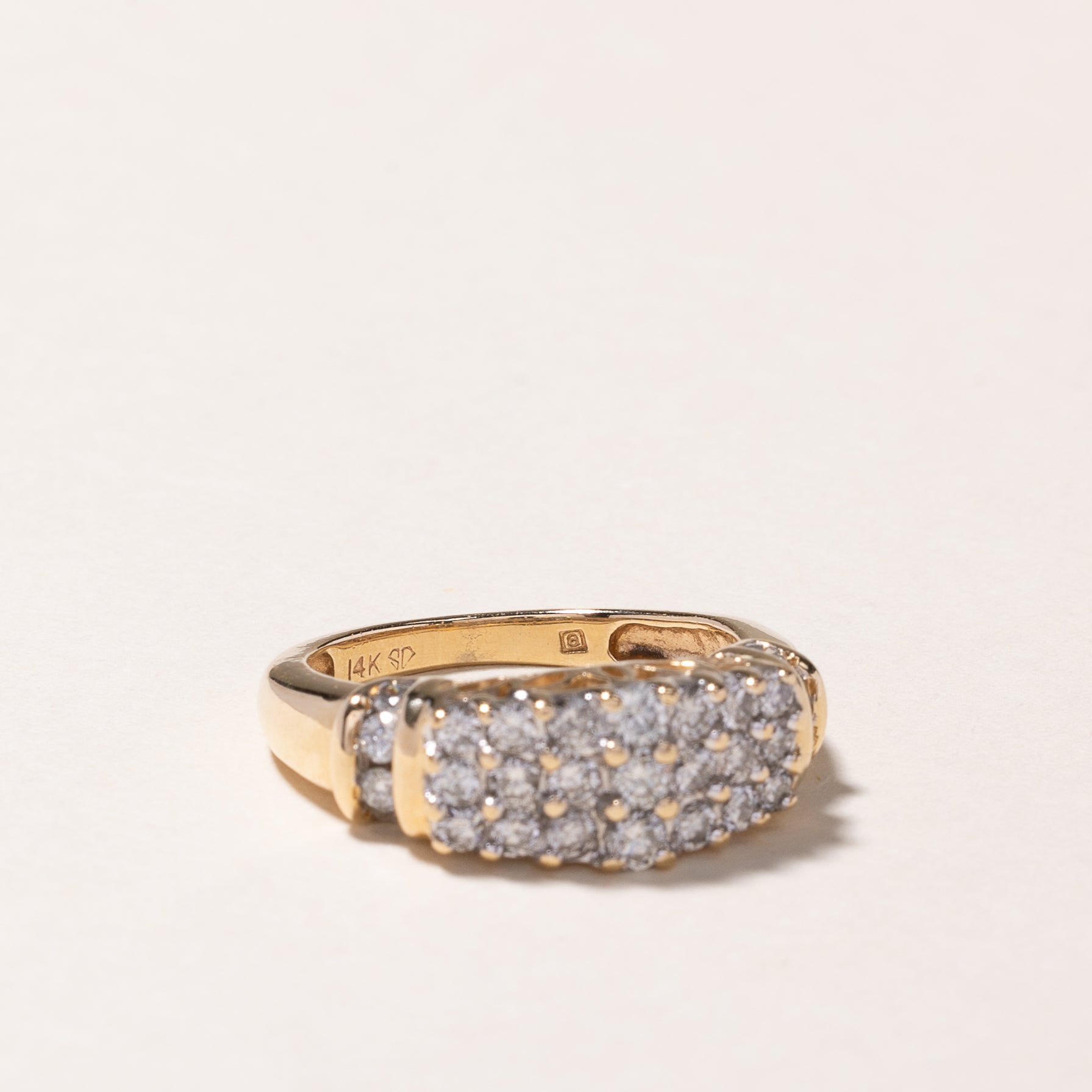 14k Yellow Gold Triple Row Diamond Ring | 0.92ctw | SZ 6
