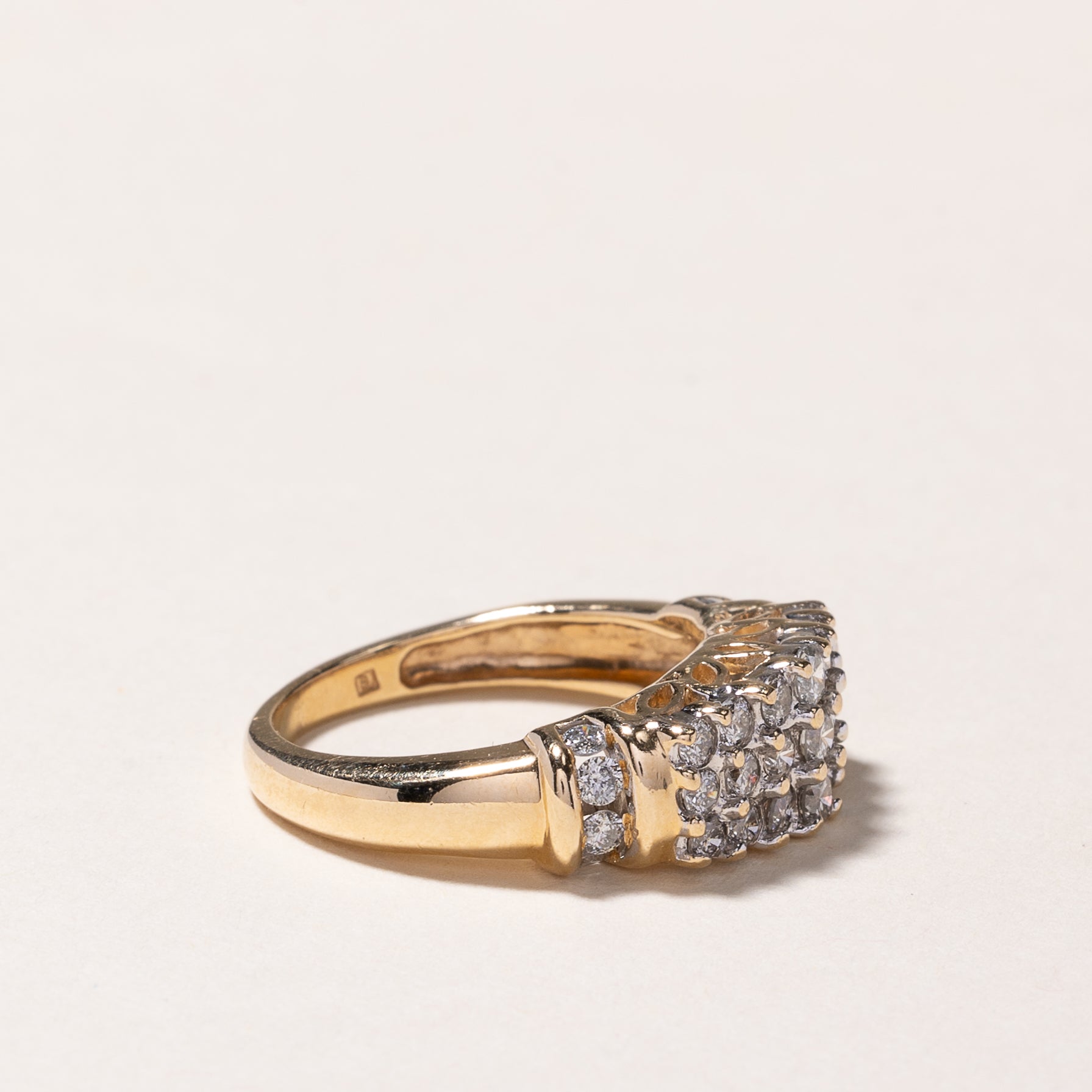 14k Yellow Gold Triple Row Diamond Ring | 0.92ctw | SZ 6