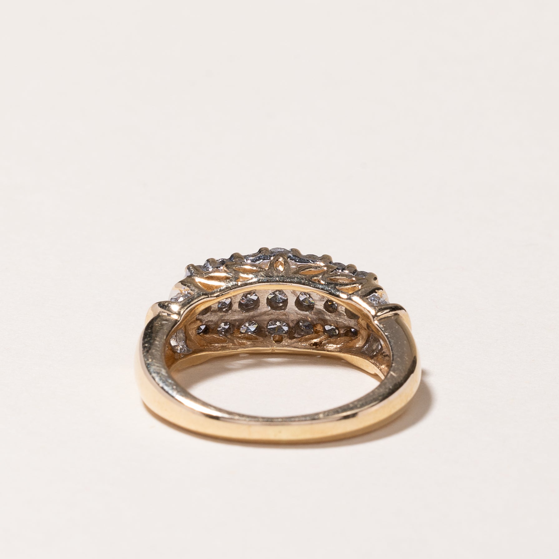 14k Yellow Gold Triple Row Diamond Ring | 0.92ctw | SZ 6