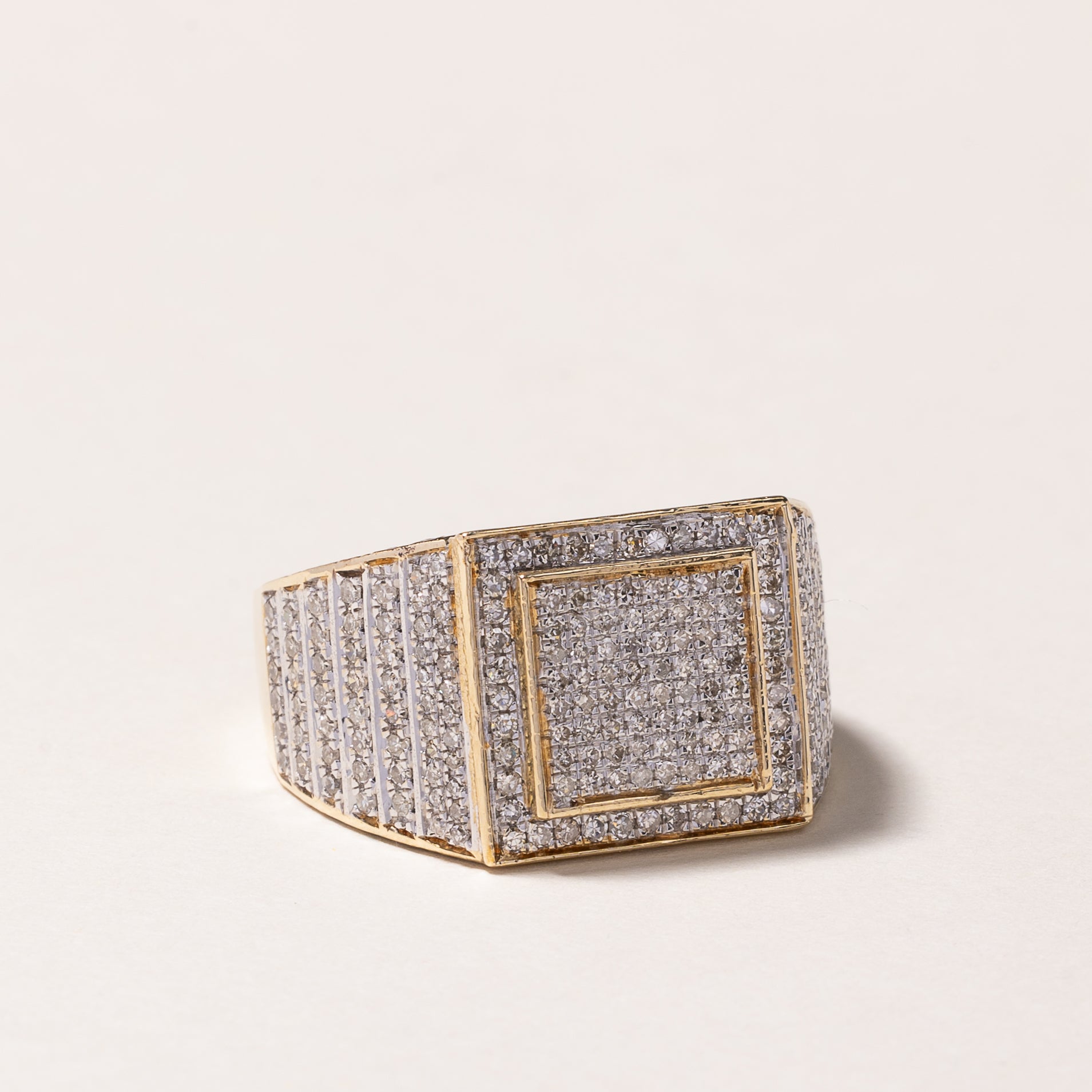10k Yellow Gold Cluster Diamond Signet Ring | 1.53ctw | SZ 8.75