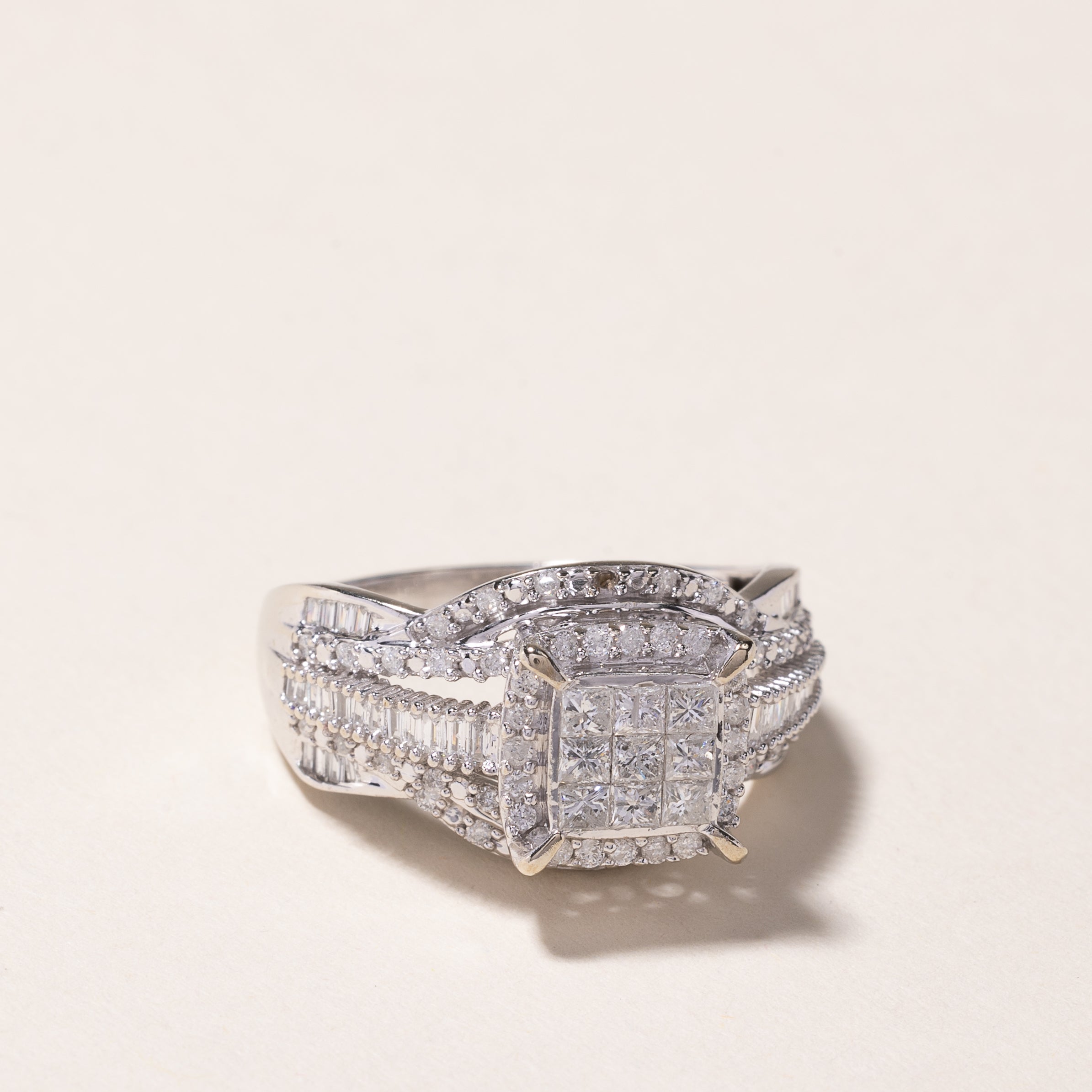 10k White Gold Cluster Diamond Ring | 1.02ctw | SZ 8.75