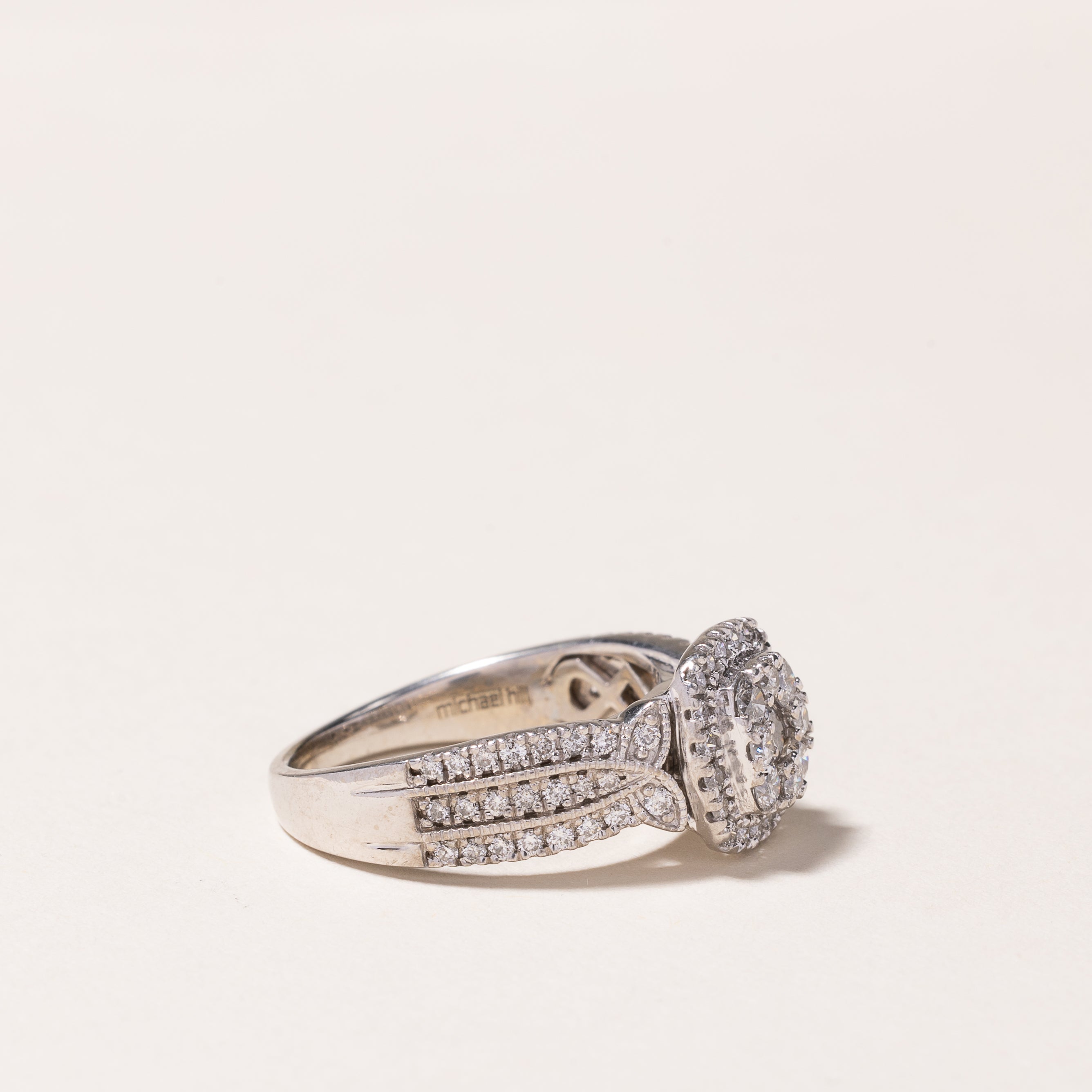 14k White Gold Cluster Diamond Engagement Ring | 0.99ctw | SZ 7