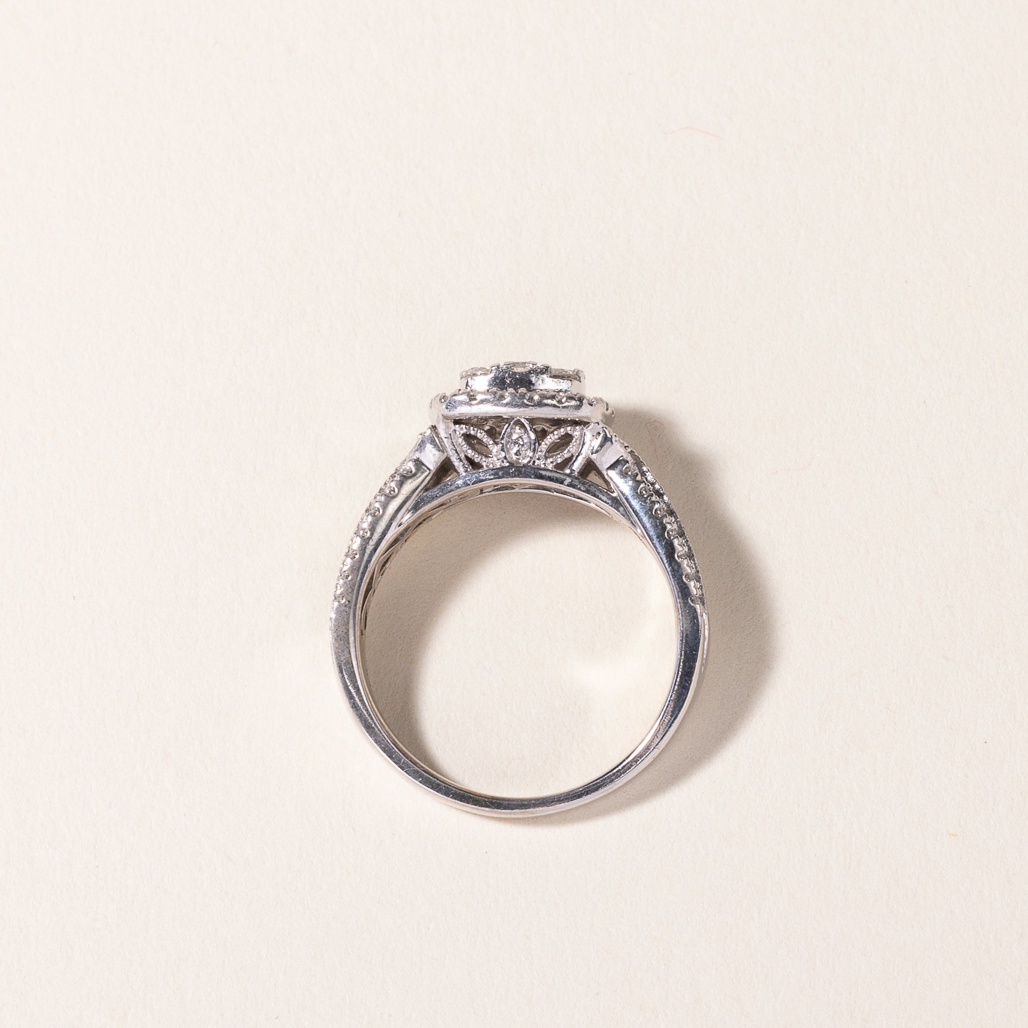 14k White Gold Cluster Diamond Engagement Ring | 0.99ctw | SZ 7
