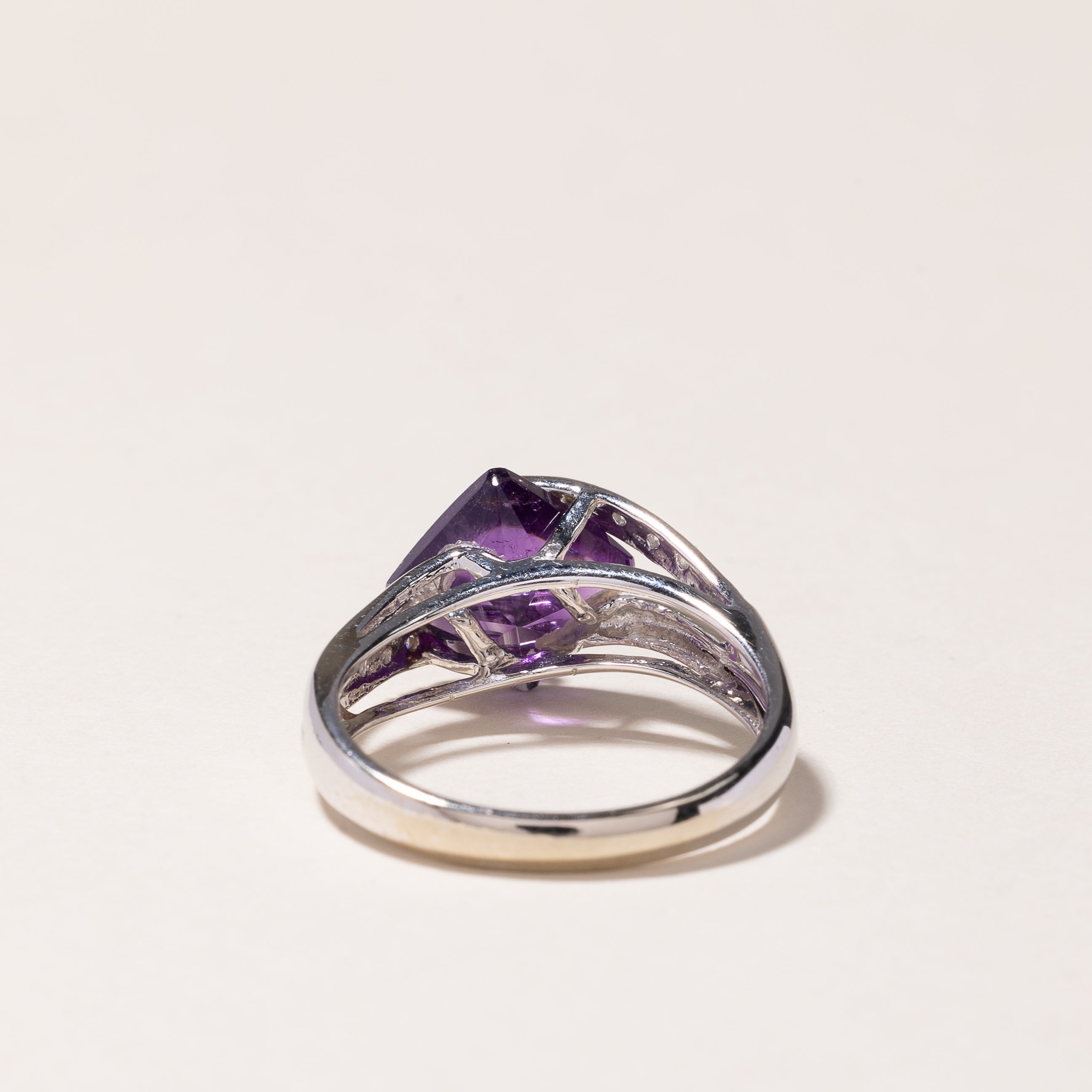 14k White Gold Amethyst & Diamond Earring & Ring Set | 6.00ctw, 0.29ctw | SZ 7