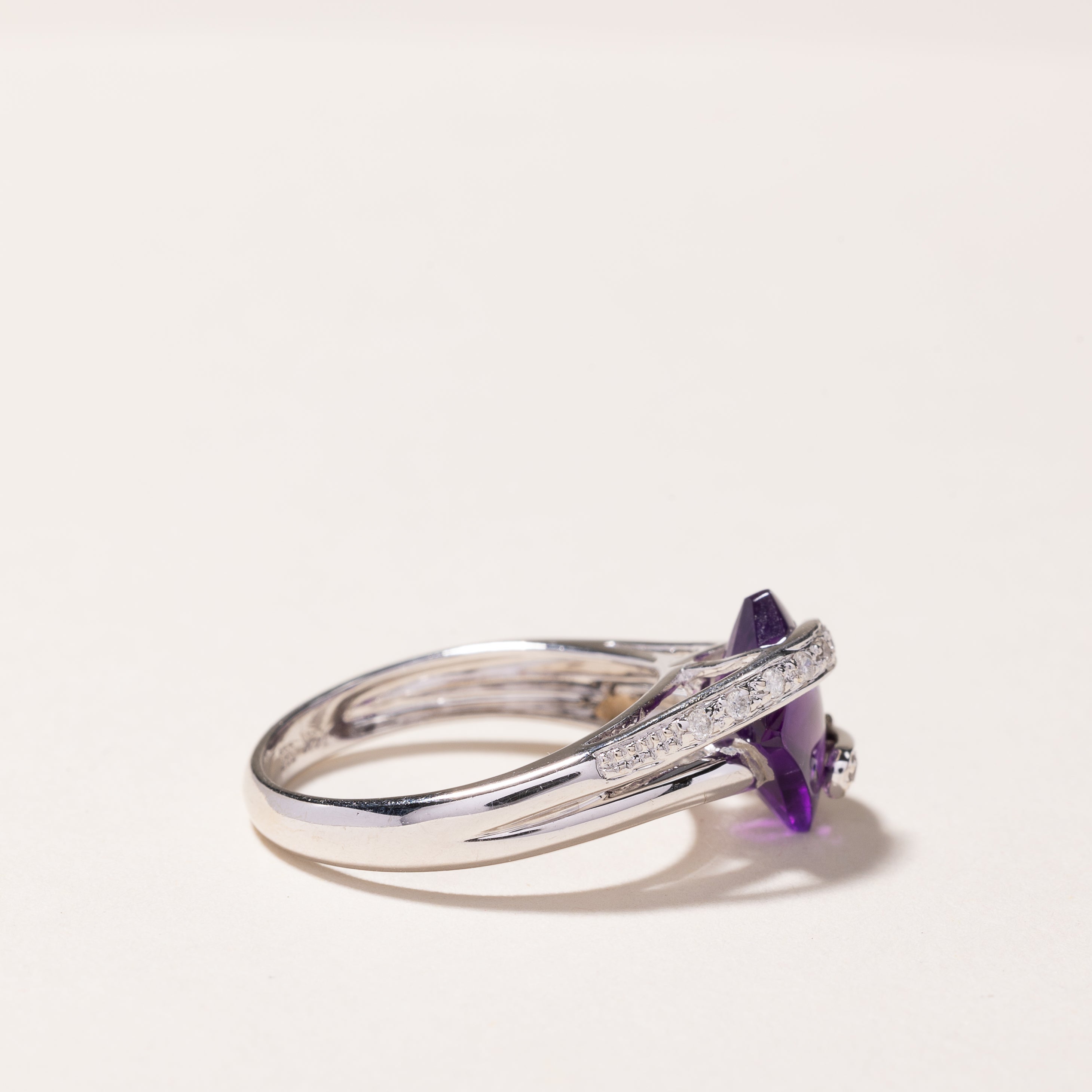 14k White Gold Amethyst & Diamond Earring & Ring Set | 6.00ctw, 0.29ctw | SZ 7