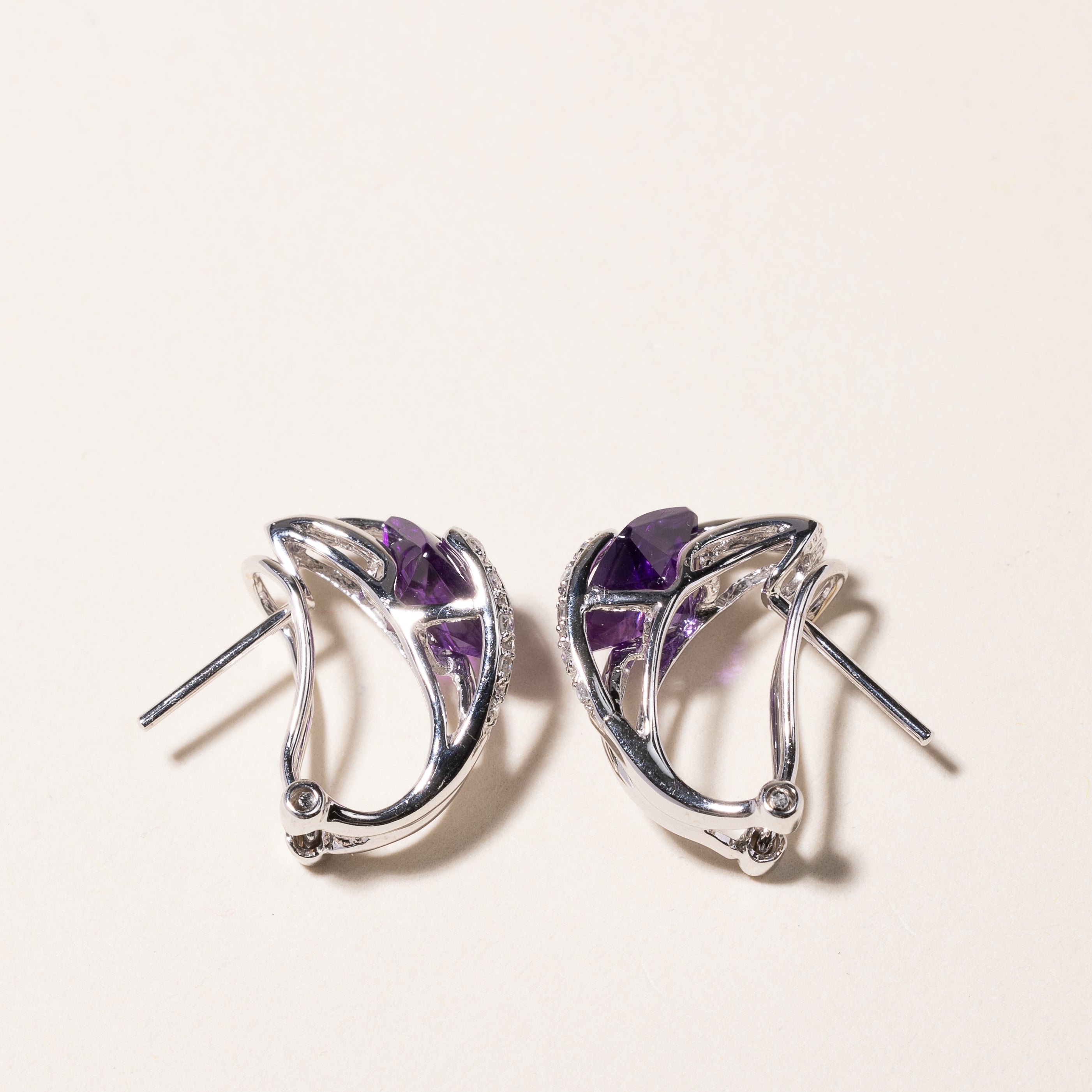 14k White Gold Amethyst & Diamond Earring & Ring Set | 6.00ctw, 0.29ctw | SZ 7
