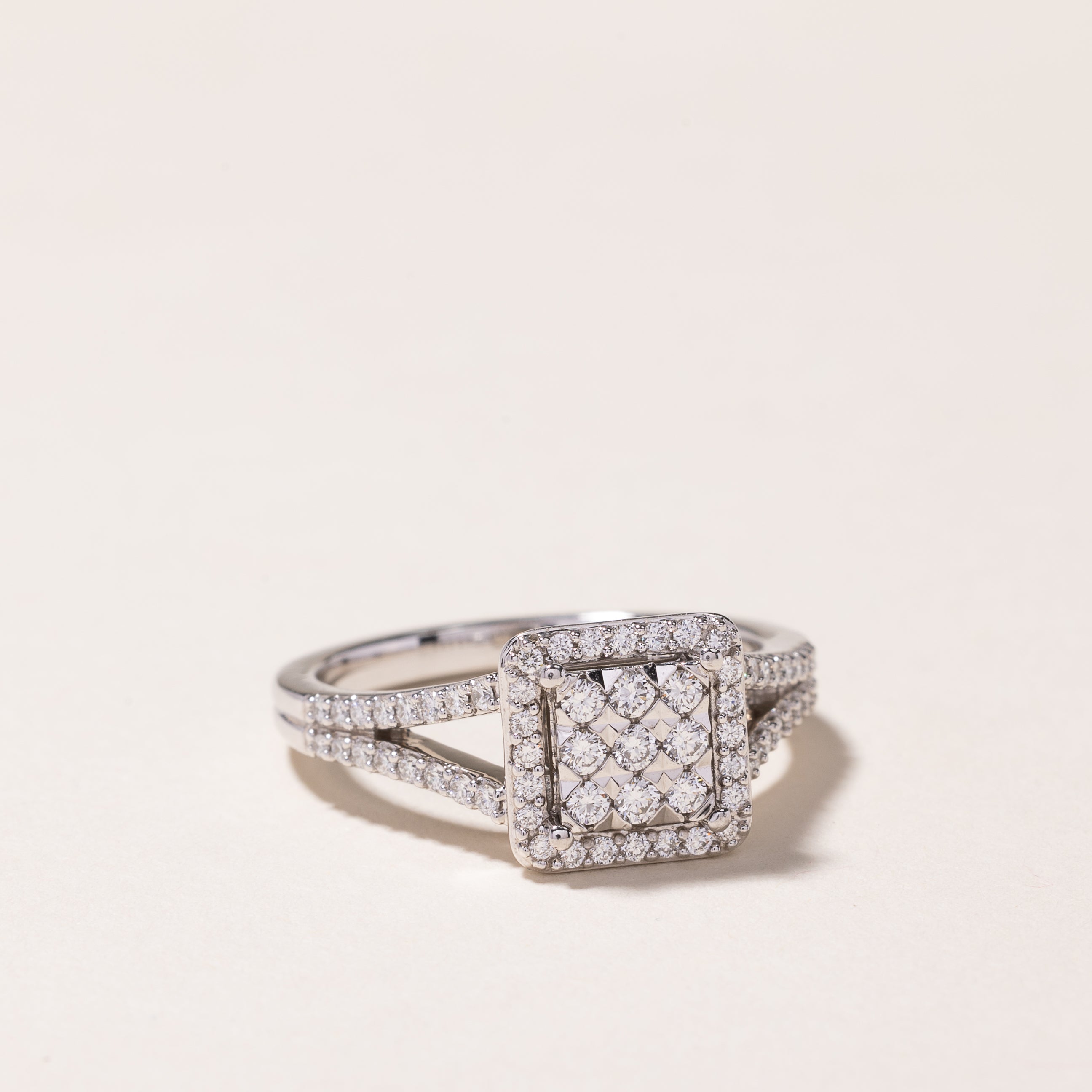 14k White Gold Cluster Diamond Engagement Ring | 0.63ctw | SZ 7