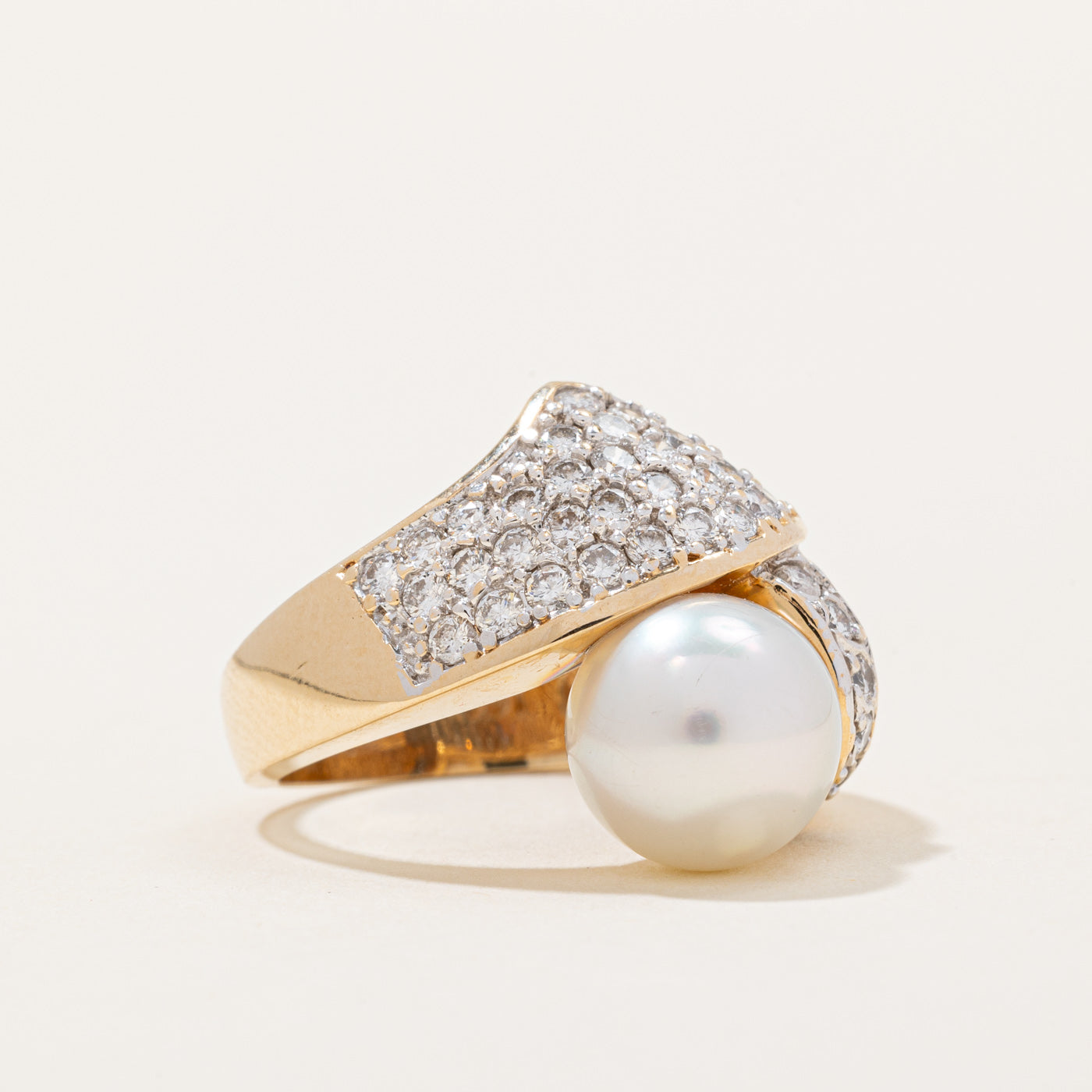Pearl & Diamond Bypass Ring | 1.00ctw | SZ 5.75 |