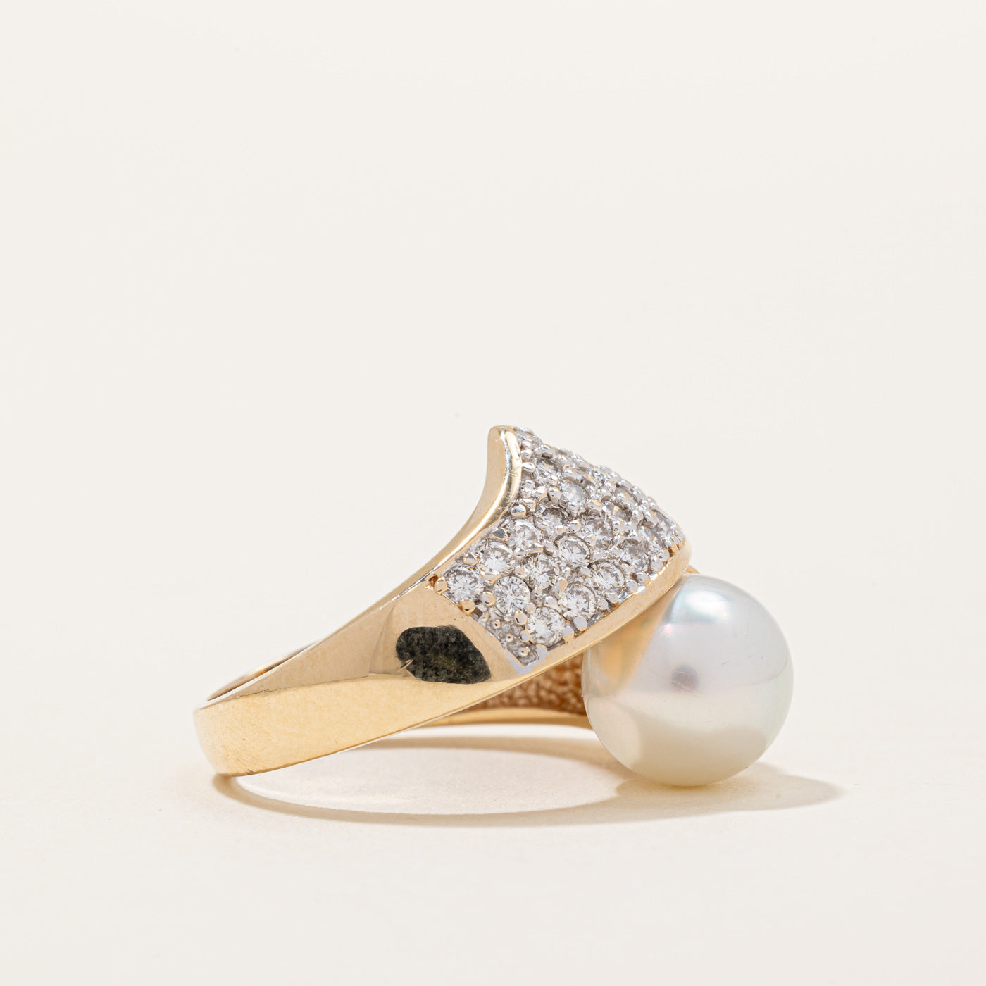 Pearl & Diamond Bypass Ring | 1.00ctw | SZ 5.75 |