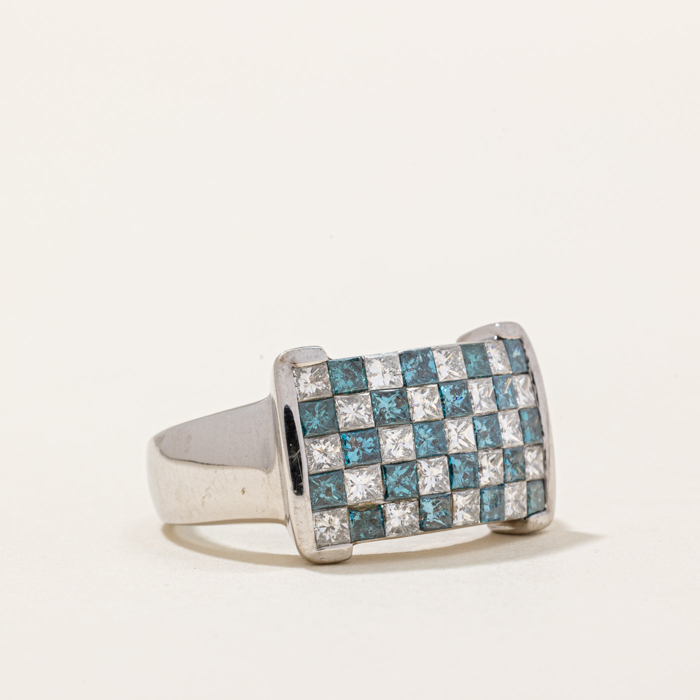 Gray Blue & White Diamond Checkerboard Ring | 0.93ctw, 0.91ctw | SZ 6.5 |