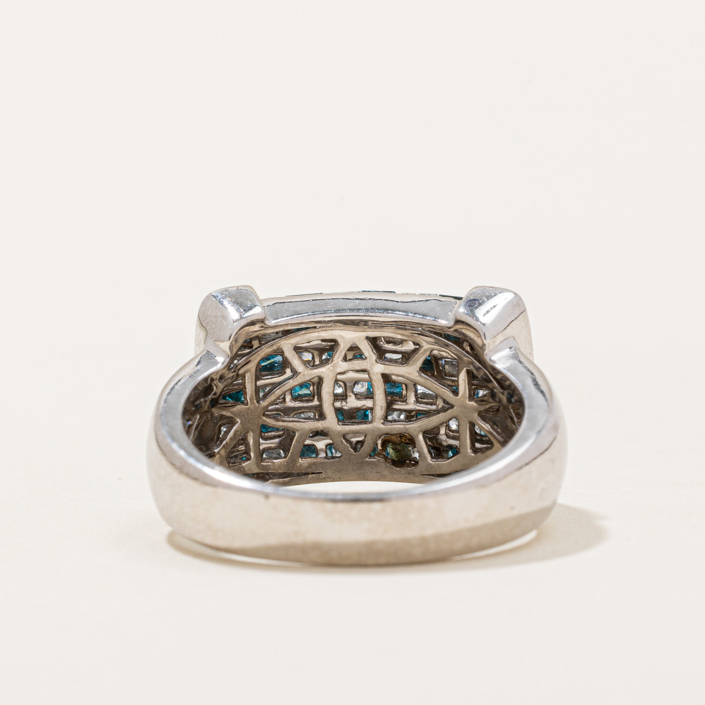 Gray Blue & White Diamond Checkerboard Ring | 0.93ctw, 0.91ctw | SZ 6.5 |