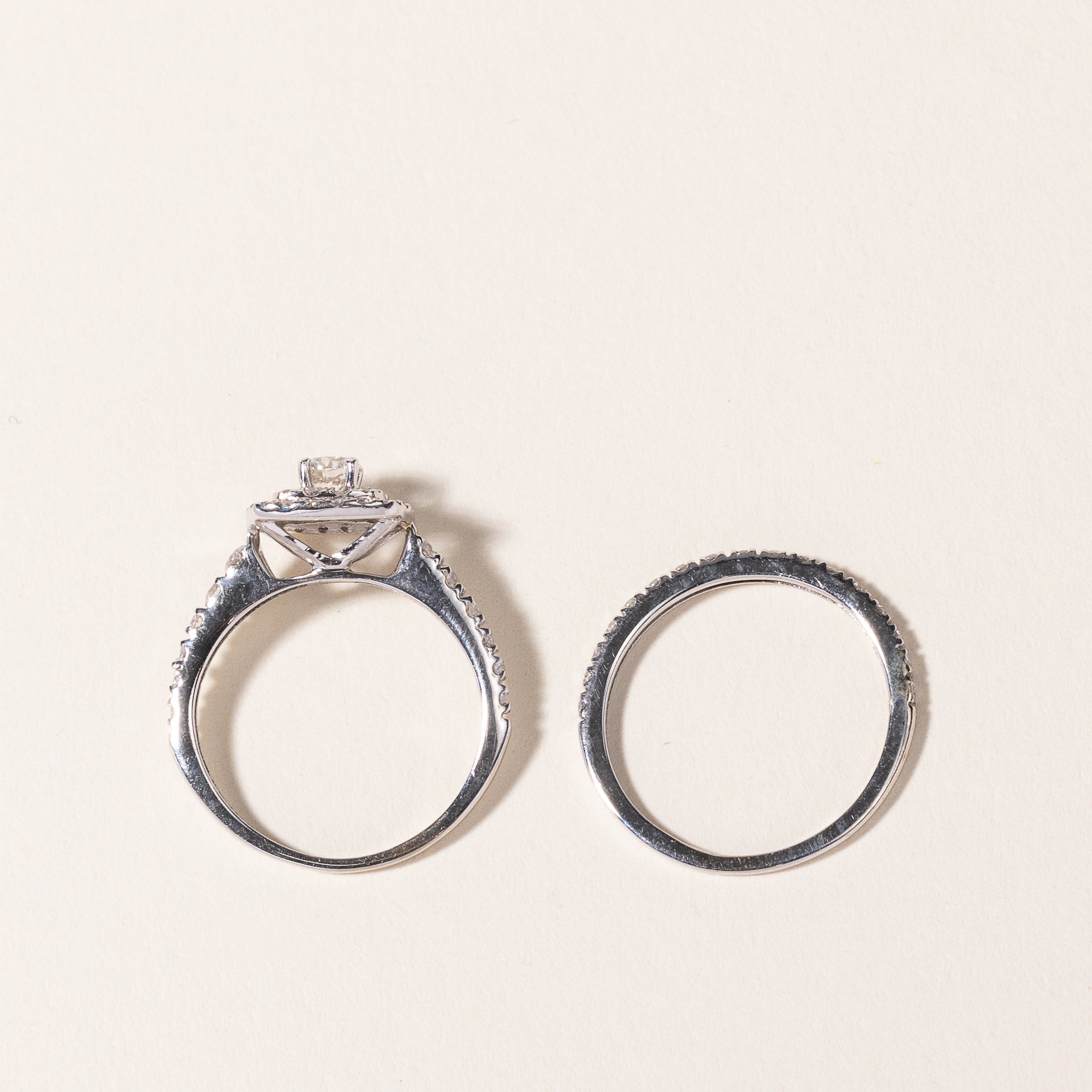 10k White Gold Diamond Wedding Ring Set | 1.08ctw | SZ 5