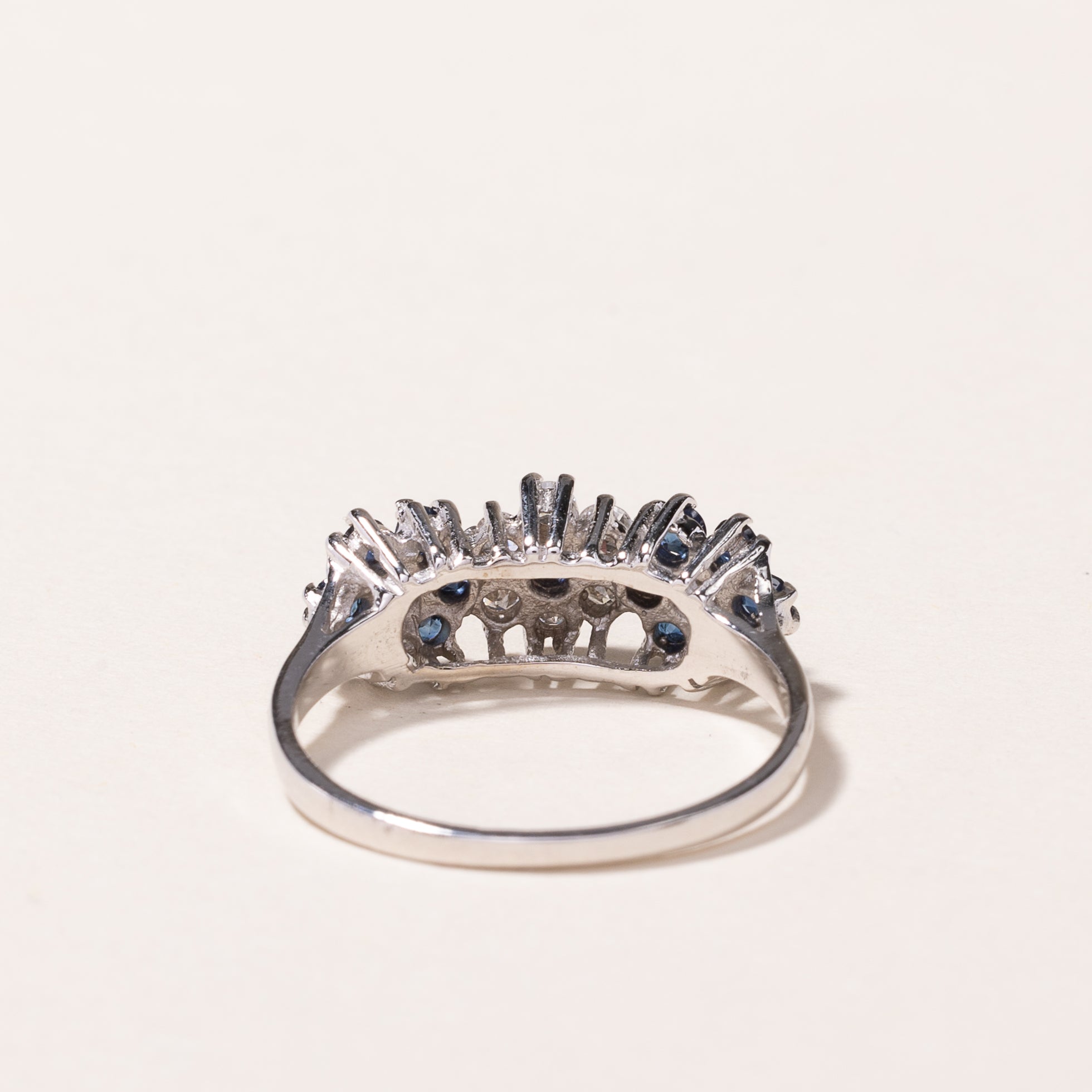 14k White Gold Sapphire & Diamond Floral Ring | 0.68ctw, 0.33ct | SZ 8