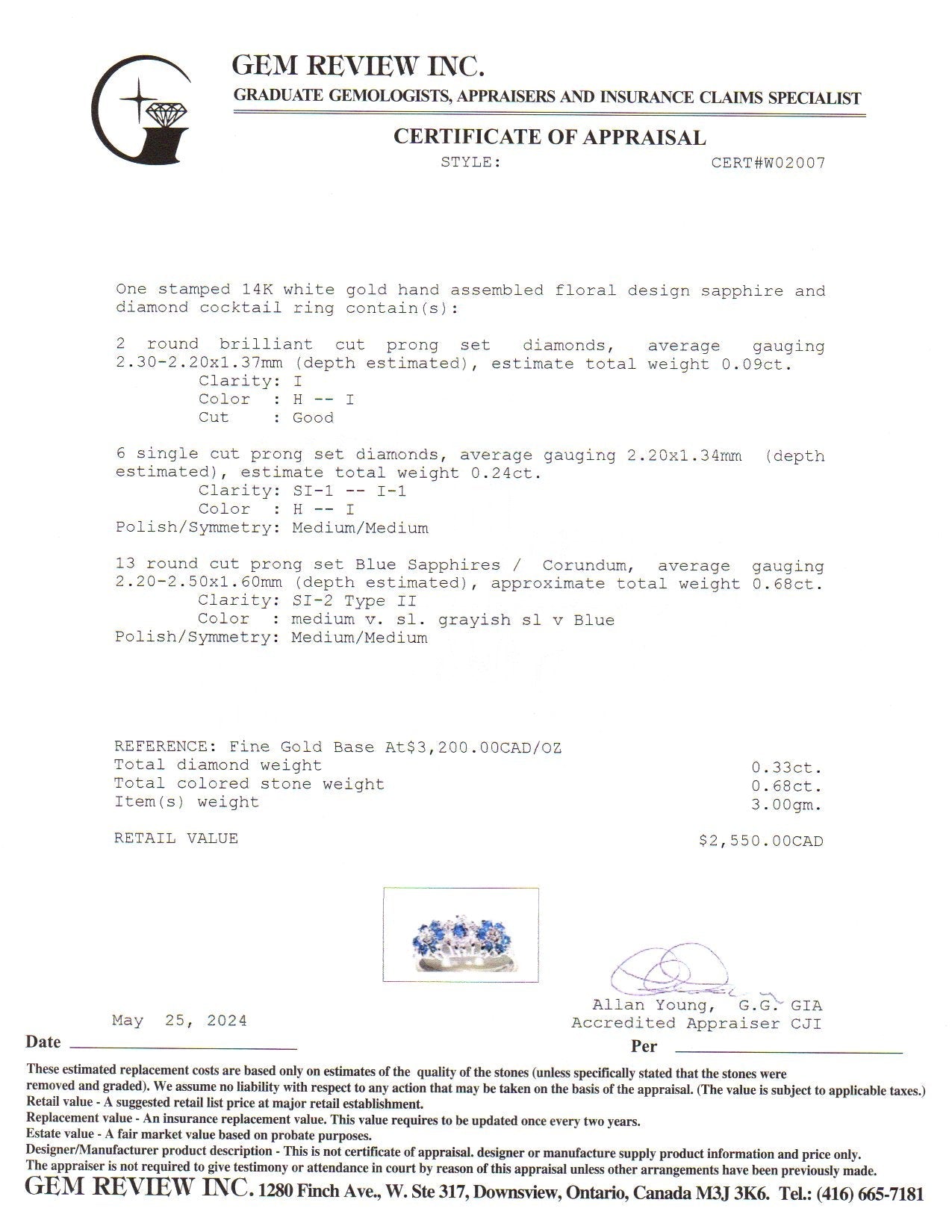 14k White Gold Sapphire & Diamond Floral Ring | 0.68ctw, 0.33ct | SZ 8