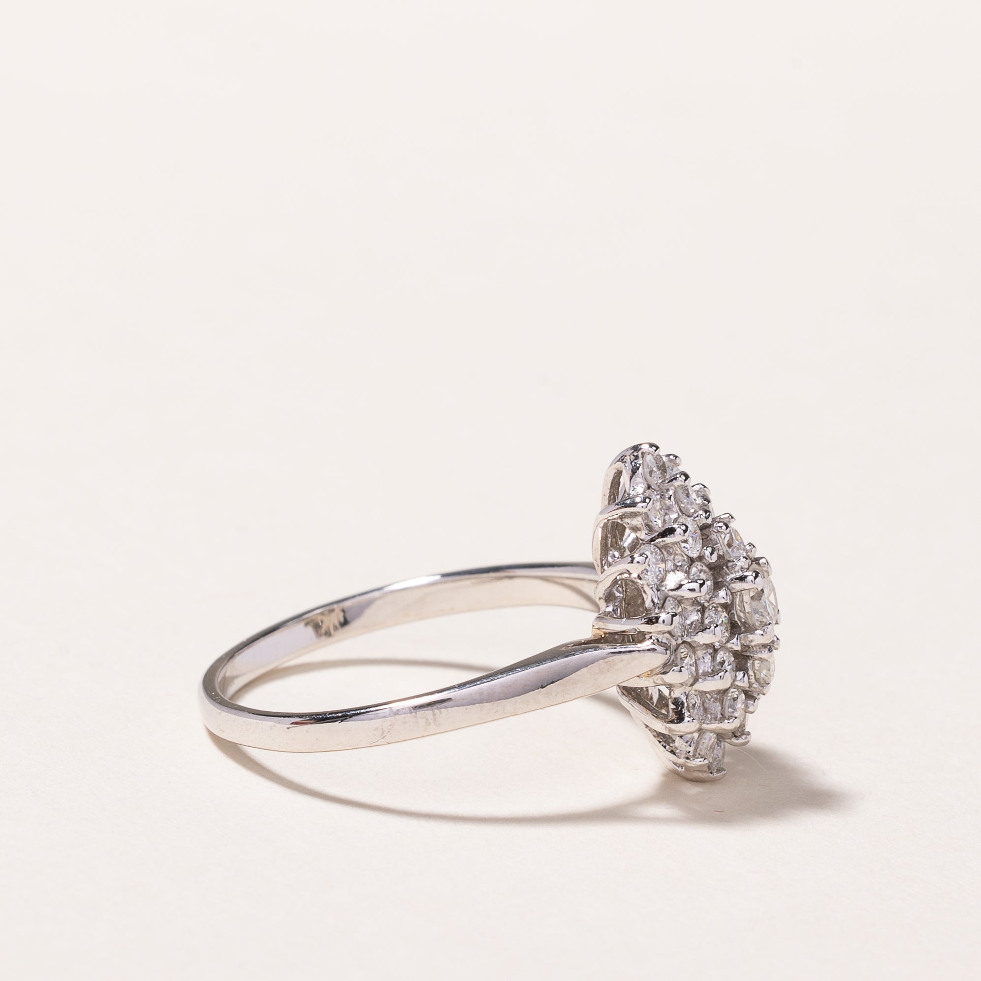 14k White Gold Diamond Cluster Ring | 0.91ctw | SZ 6.75