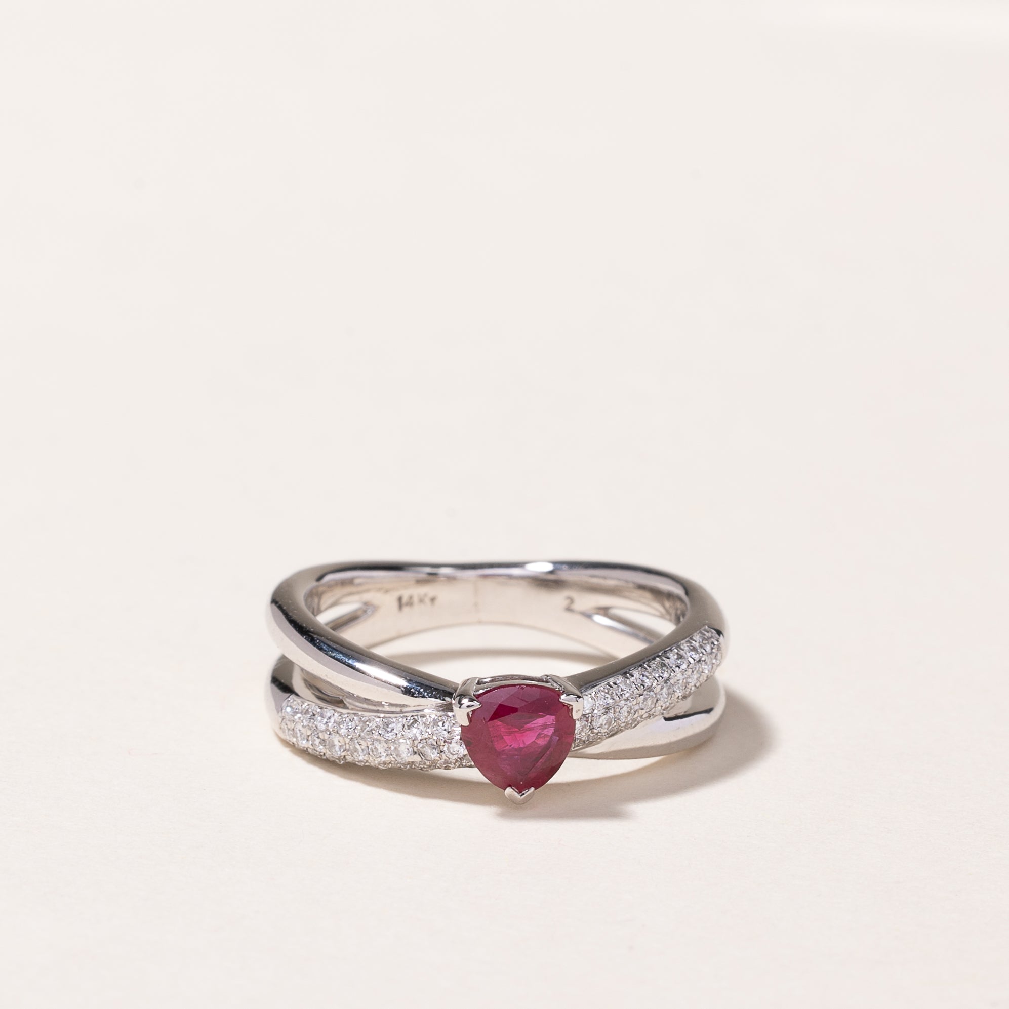 14k White Gold Ruby & Diamond Ring | 0.35ct, 0.30ctw | SZ 6