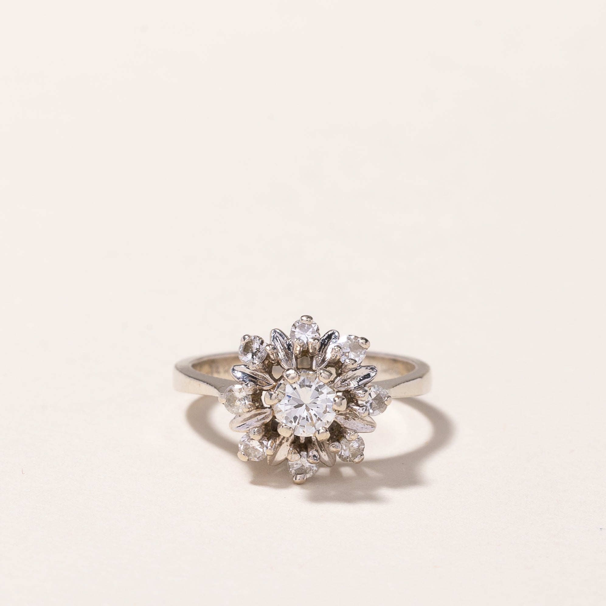 14k White Gold Diamond Petal Halo Ring | 0.58ctw | SZ 4.75