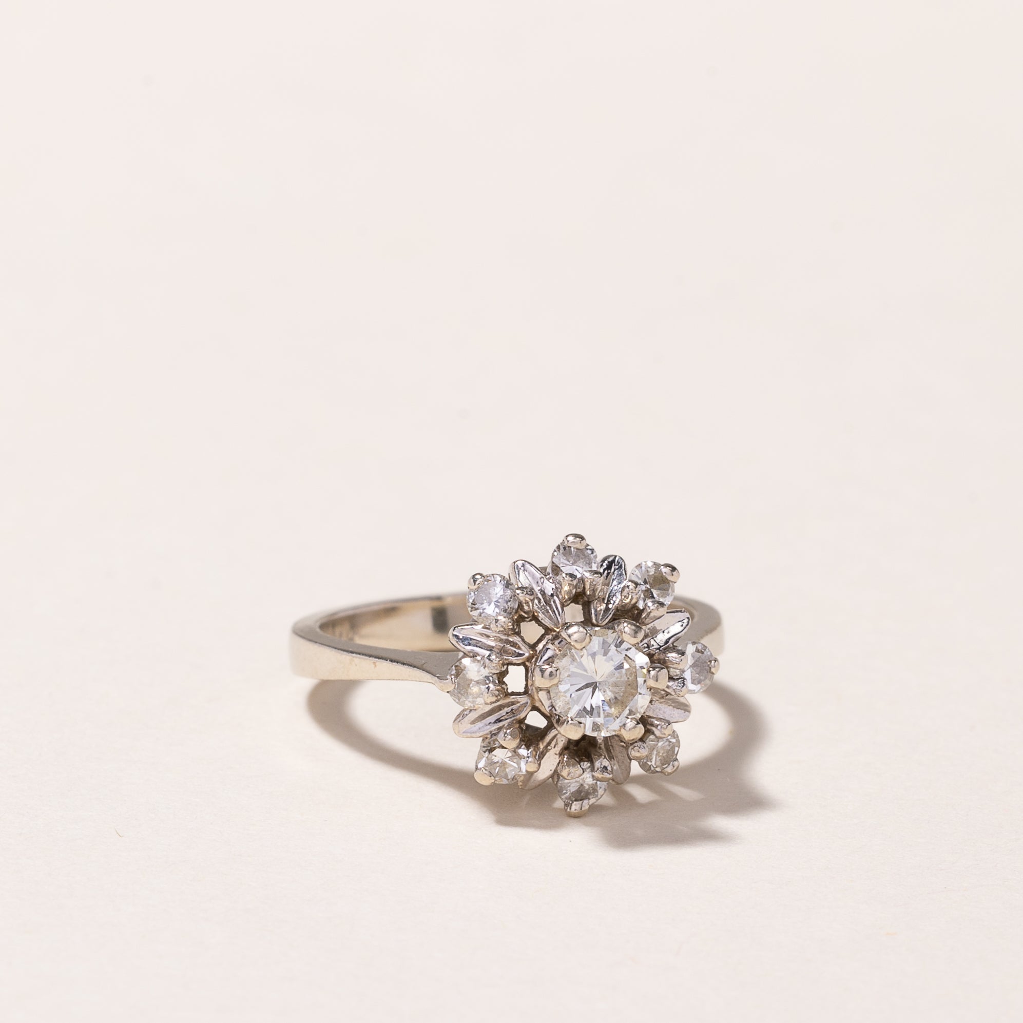 14k White Gold Diamond Petal Halo Ring | 0.58ctw | SZ 4.75