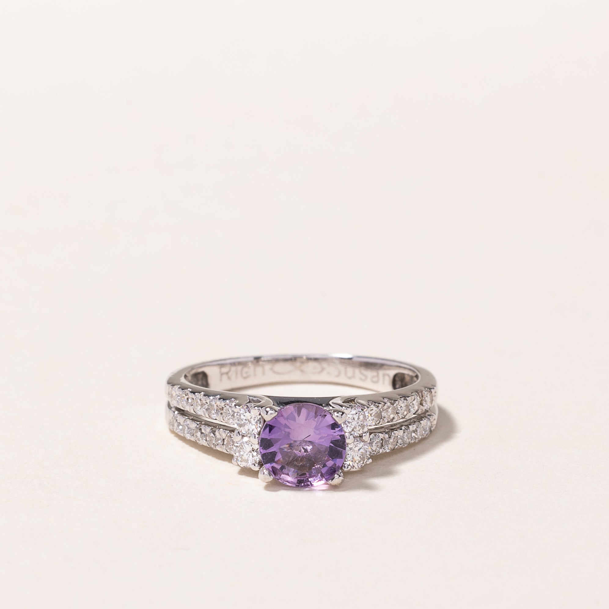 14k White Gold Amethyst & Diamond Ring | 0.75ct, 0.53ctw | SZ 6.25