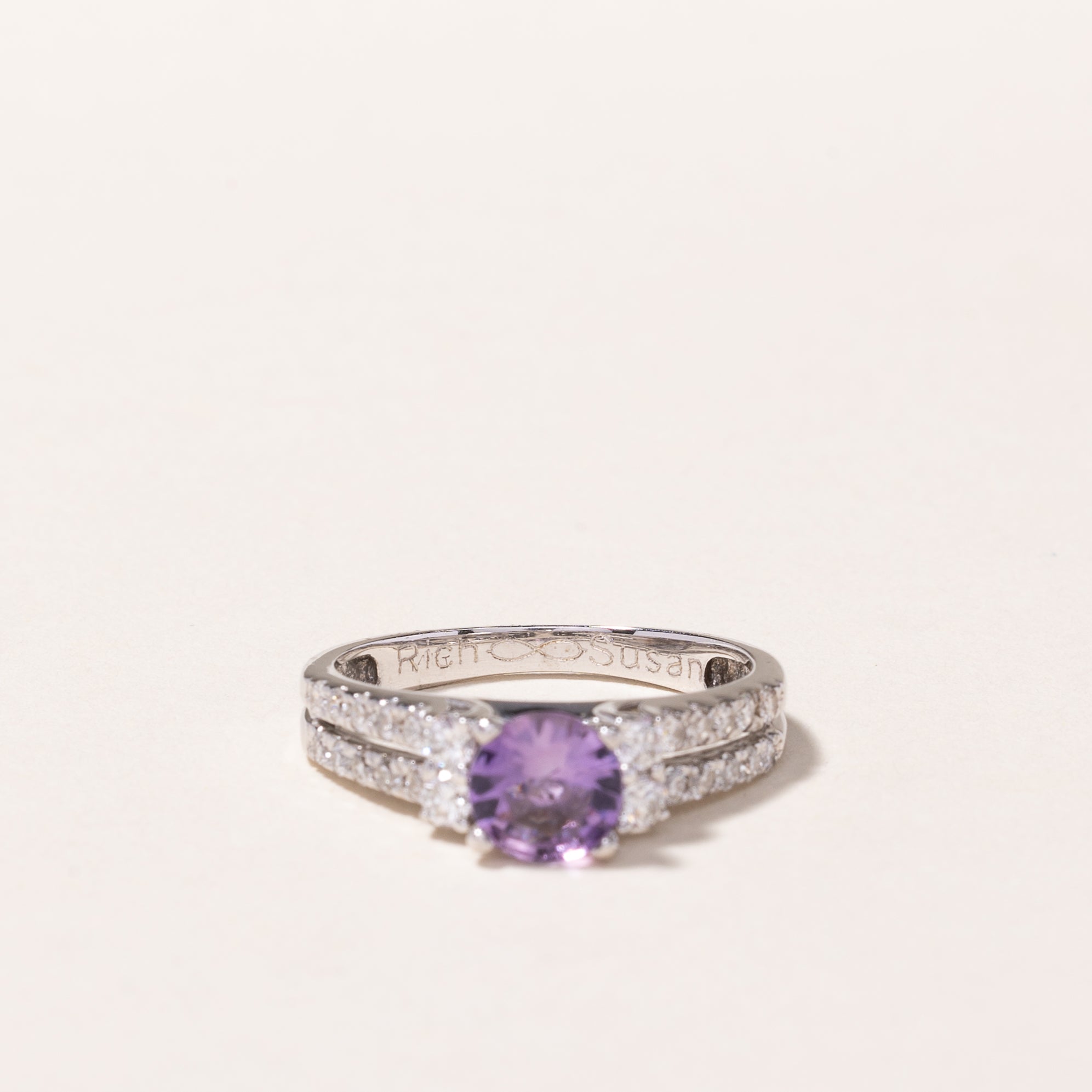 14k White Gold Amethyst & Diamond Ring | 0.75ct, 0.53ctw | SZ 6.25