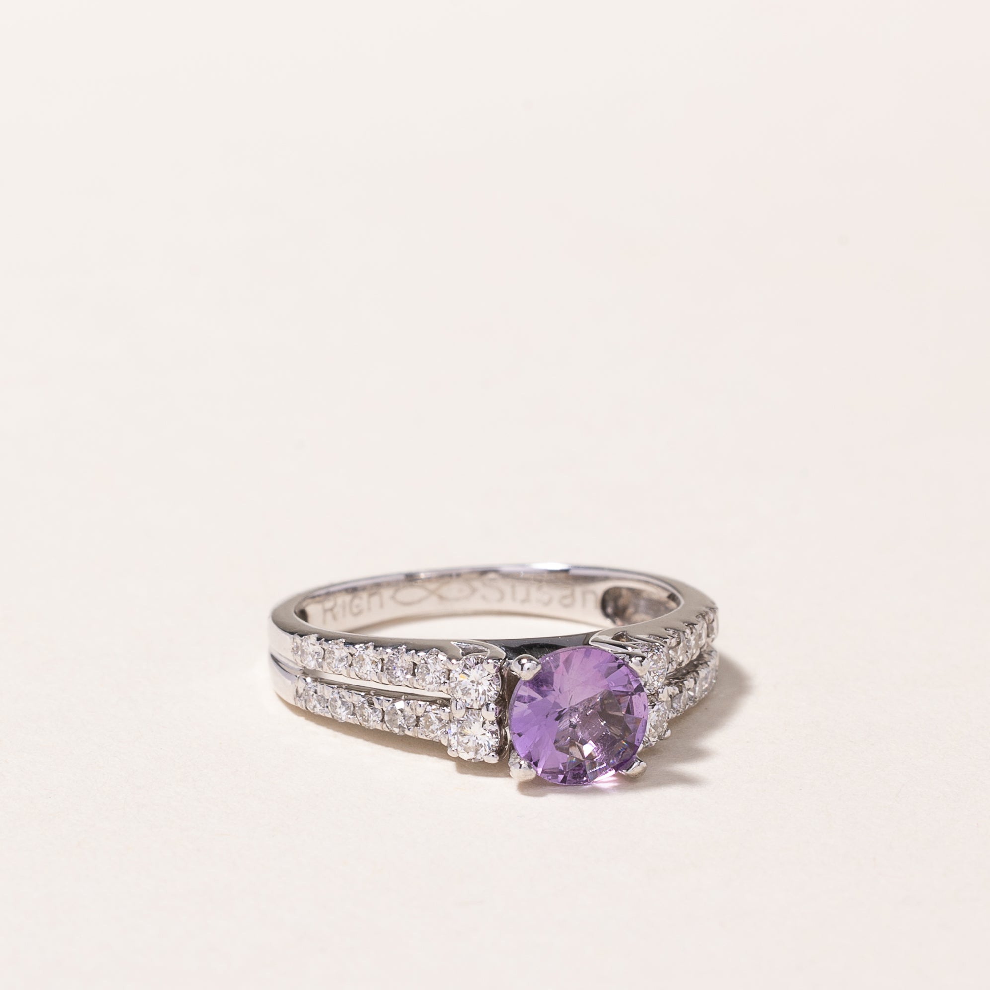14k White Gold Amethyst & Diamond Ring | 0.75ct, 0.53ctw | SZ 6.25