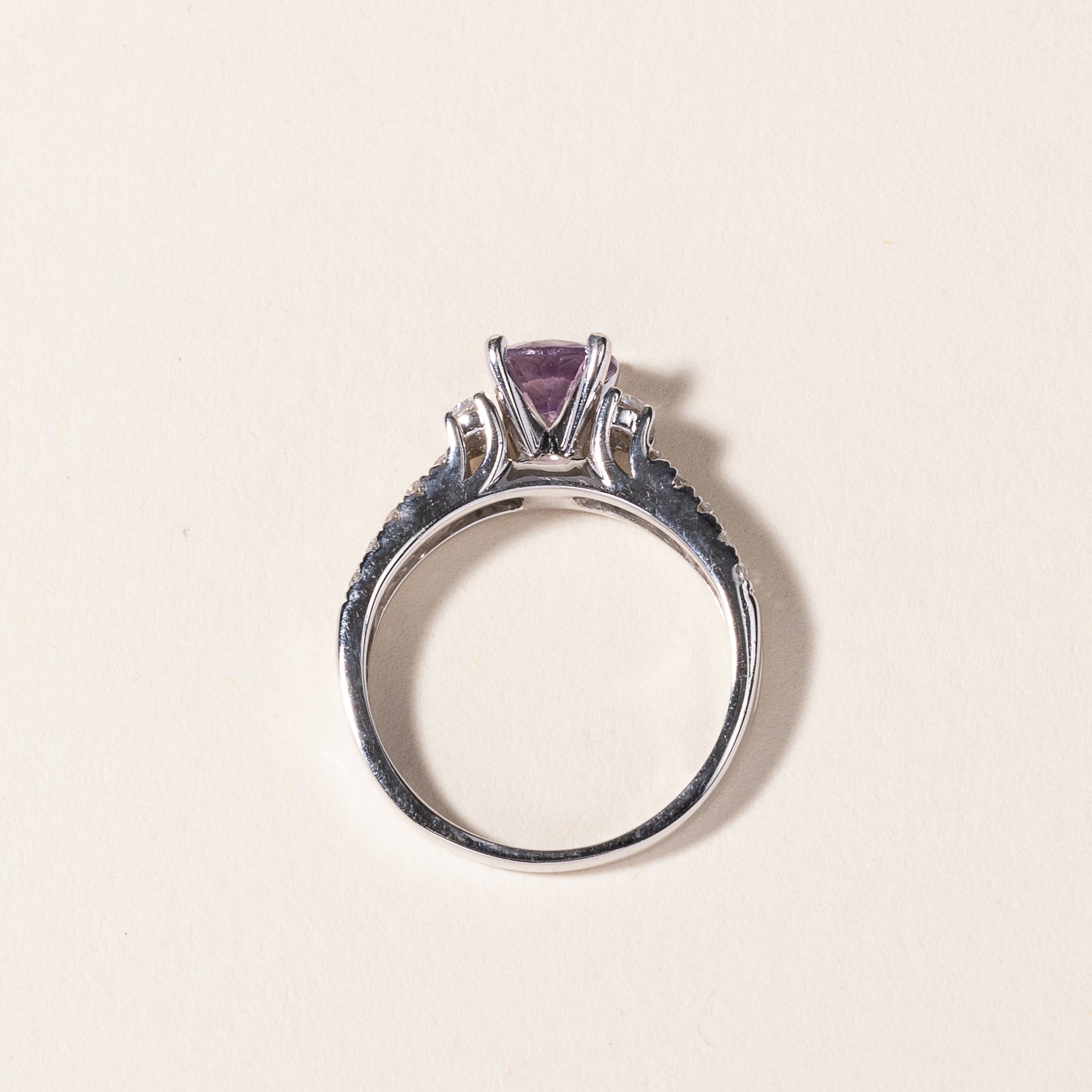 14k White Gold Amethyst & Diamond Ring | 0.75ct, 0.53ctw | SZ 6.25