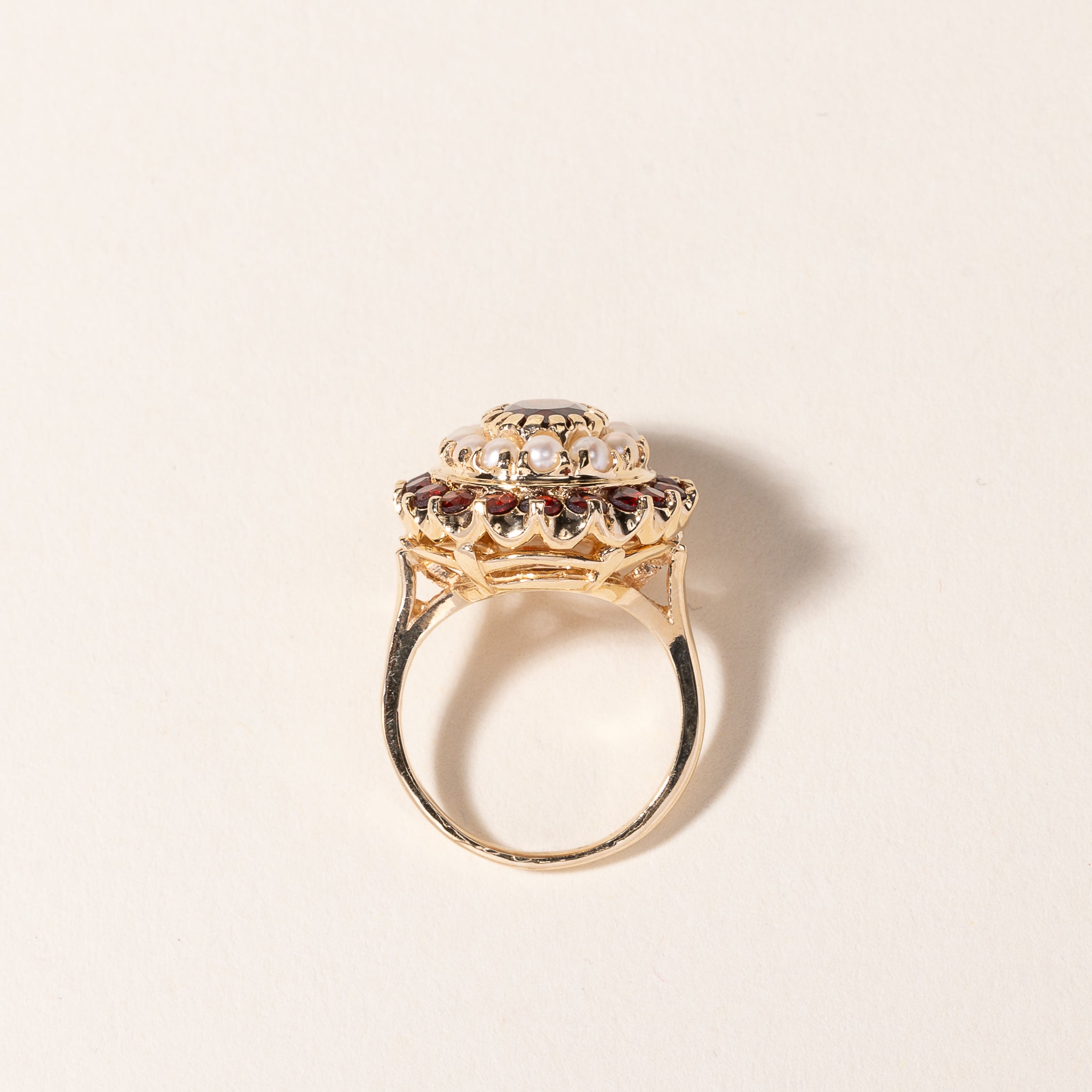 14k Yellow Gold Garnet & Pearl Ring | 2.74ctw, 2.00-2.50mm | SZ 4.5
