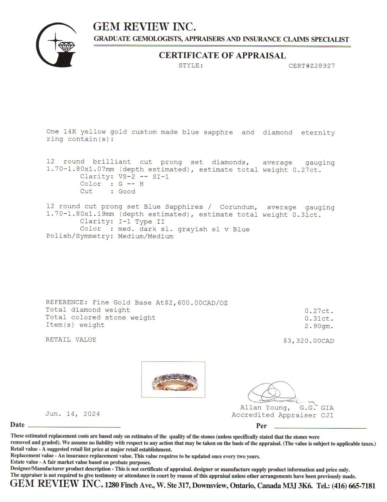 Alliance en or jaune 14 carats sertie de saphirs et de diamants | 0,31 ct au total, 0,27 ct au total | Taille 7,25