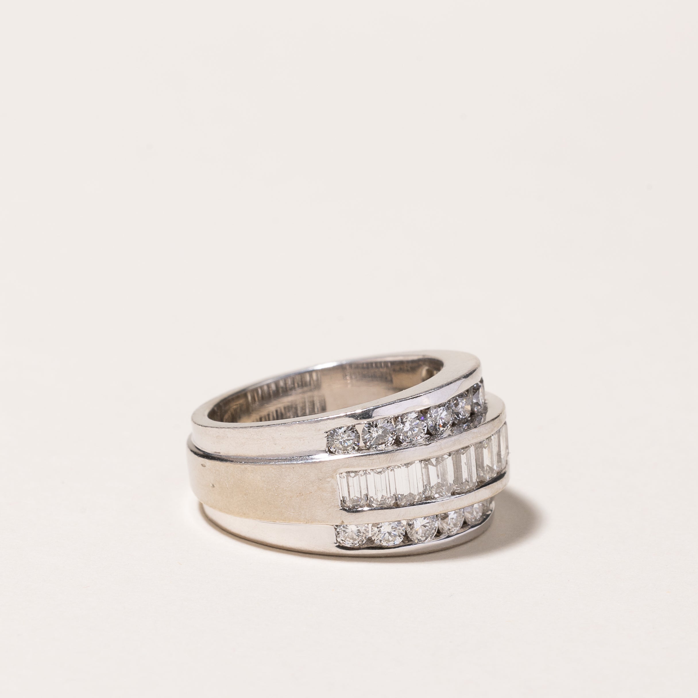 14k White Gold Triple Rows Diamond Ring | 2.10ctw | SZ 6
